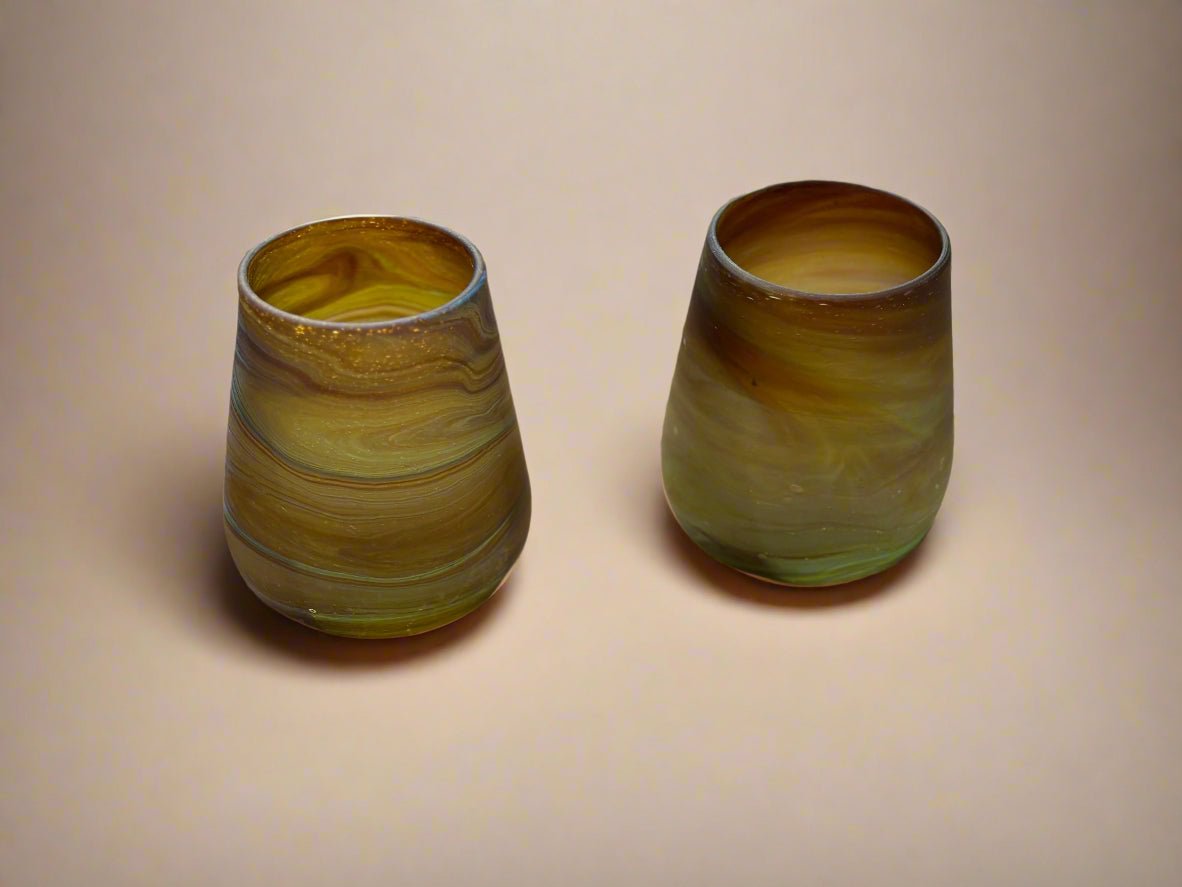 Handblown Hebron Phoenician Glass Large Tealight cups - Honey (set of 2) - Hilweh Market