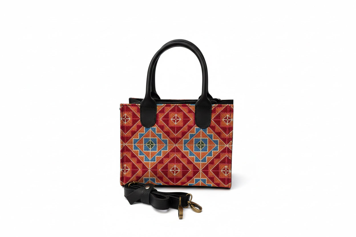 Mini black leather embroidered handbag - Hilweh Market