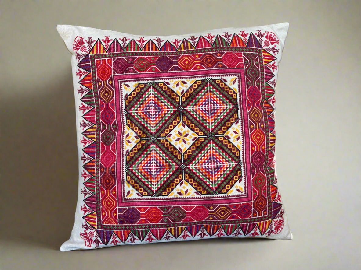 Palestinian Hand Embroidered Cushion Cover - multicolor