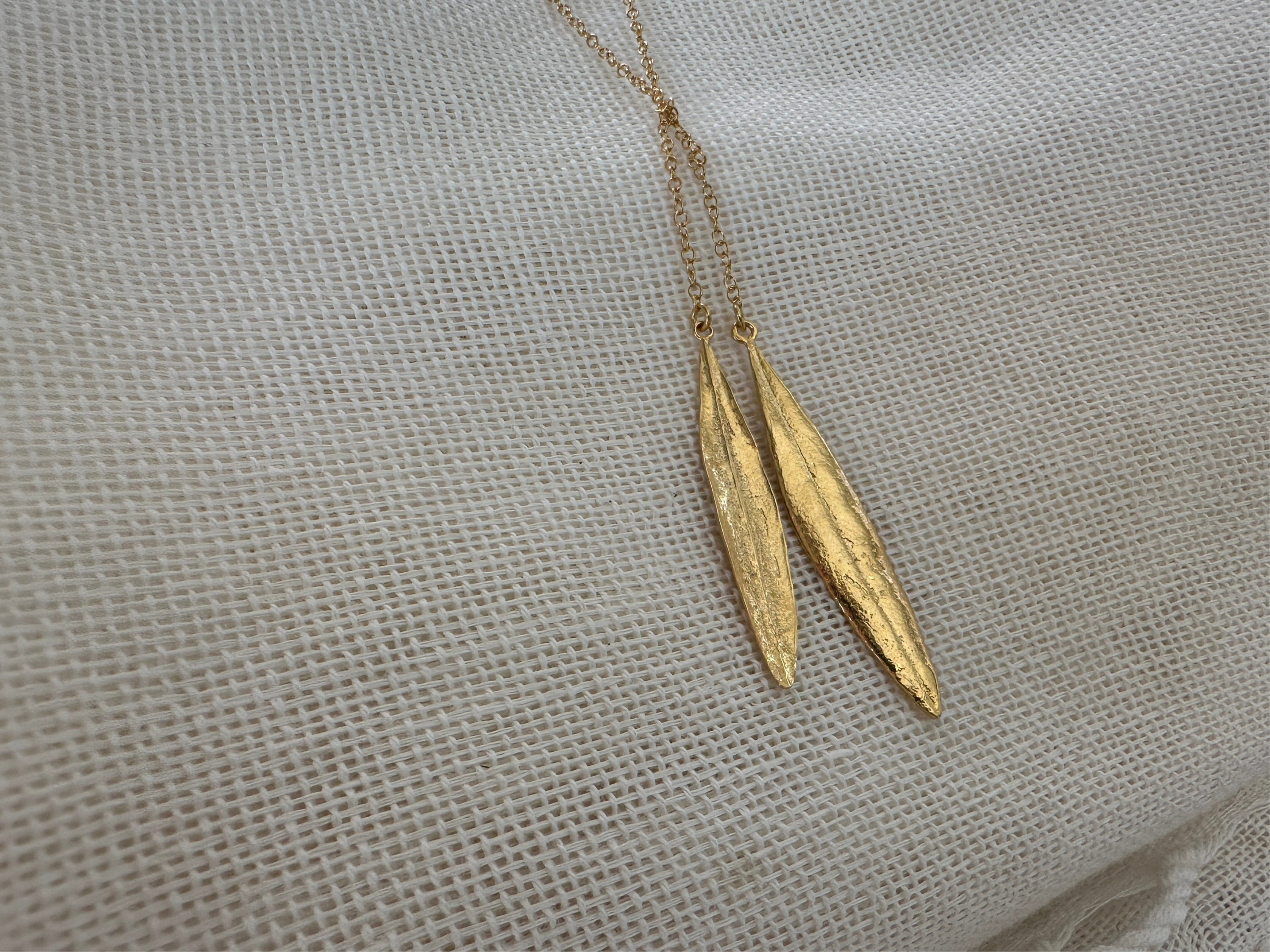 Two Olive Leaf Gold Wrap Around Necklace - Hilweh Market