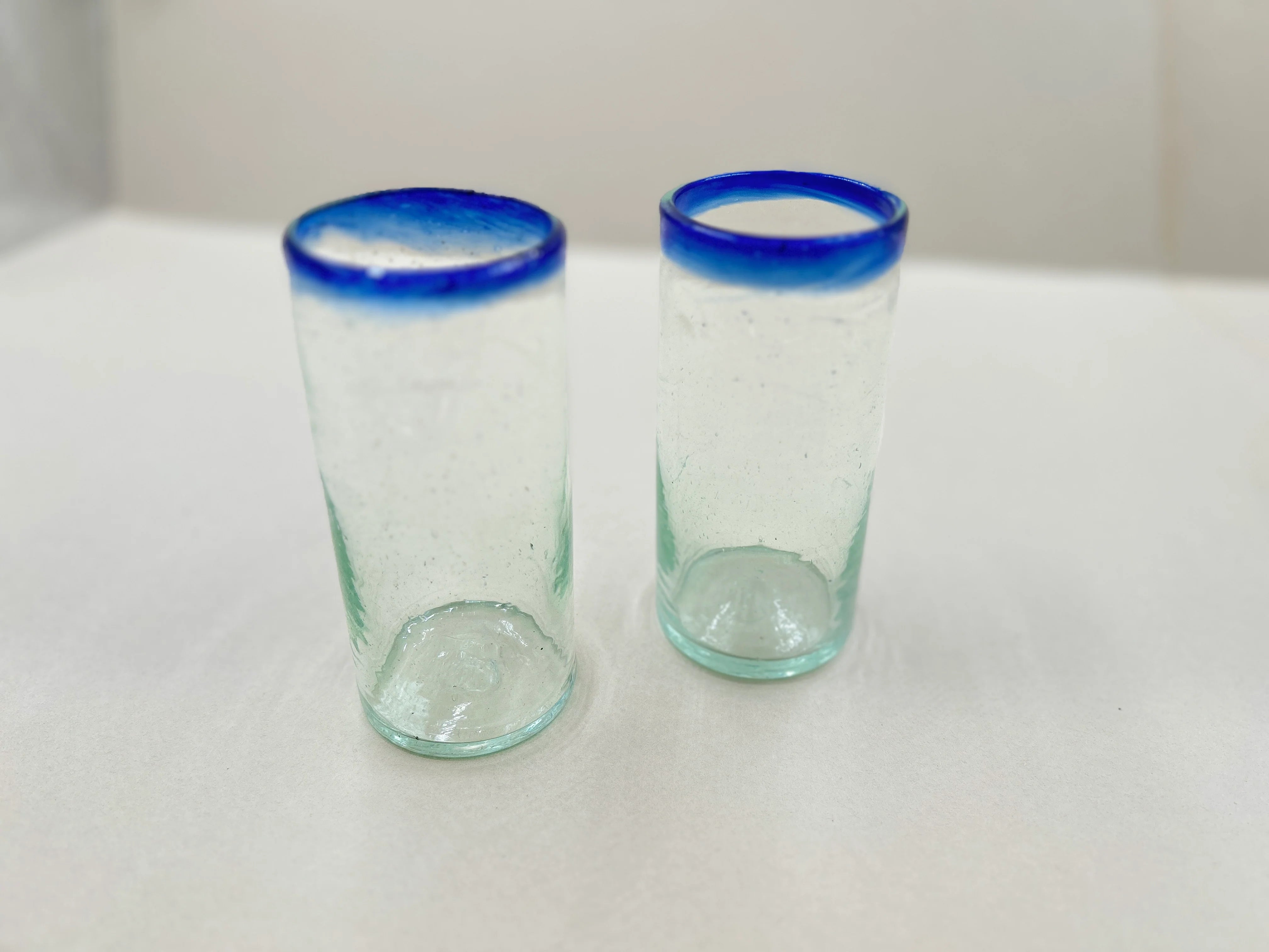 Handblown Hebron Tumbler Glass Cups - Blue Rim (set of 2) - Hilweh Market
