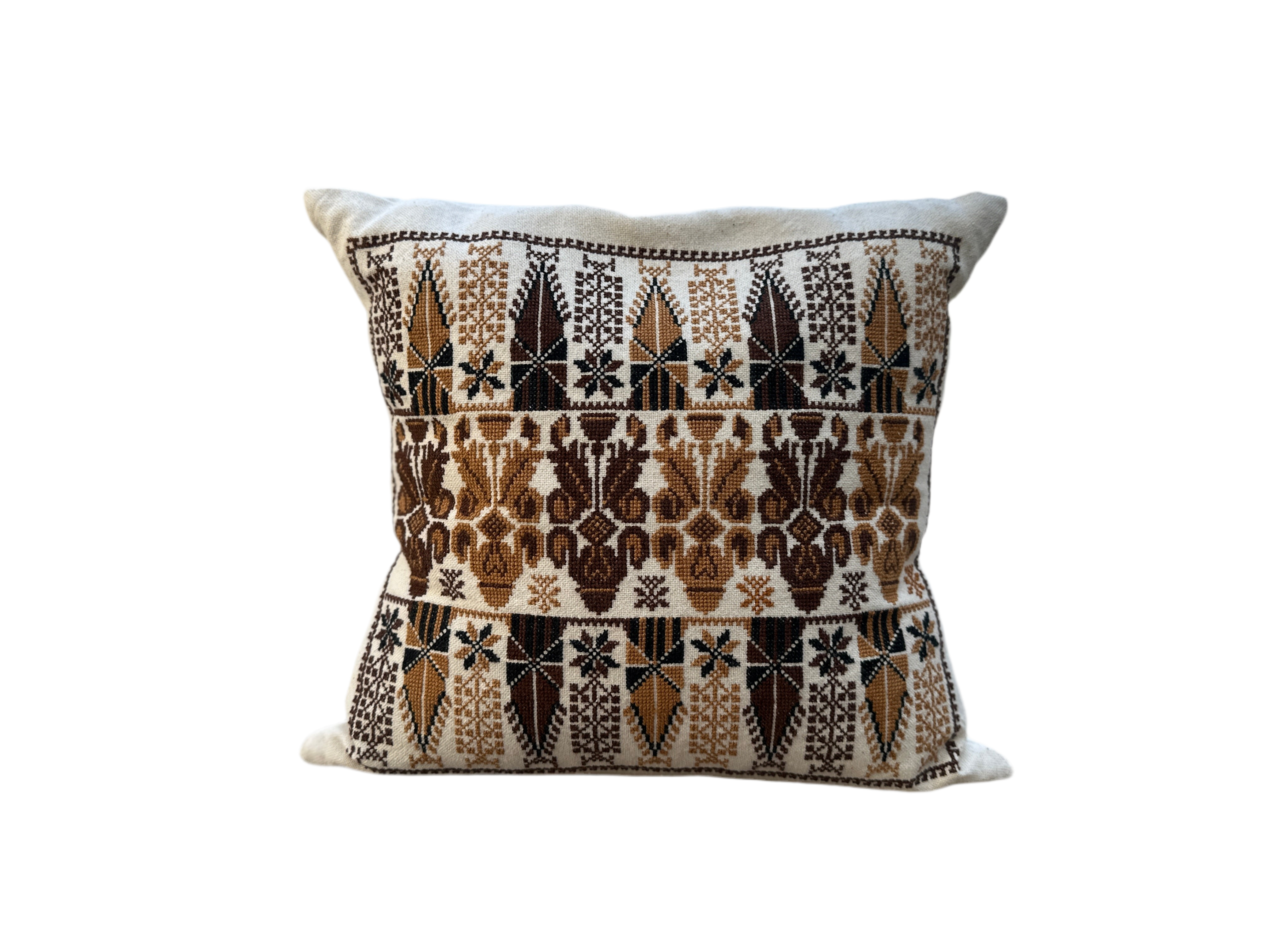 Hand Embroidered Bakarej Cushion Cover - Brown - Hilweh Market