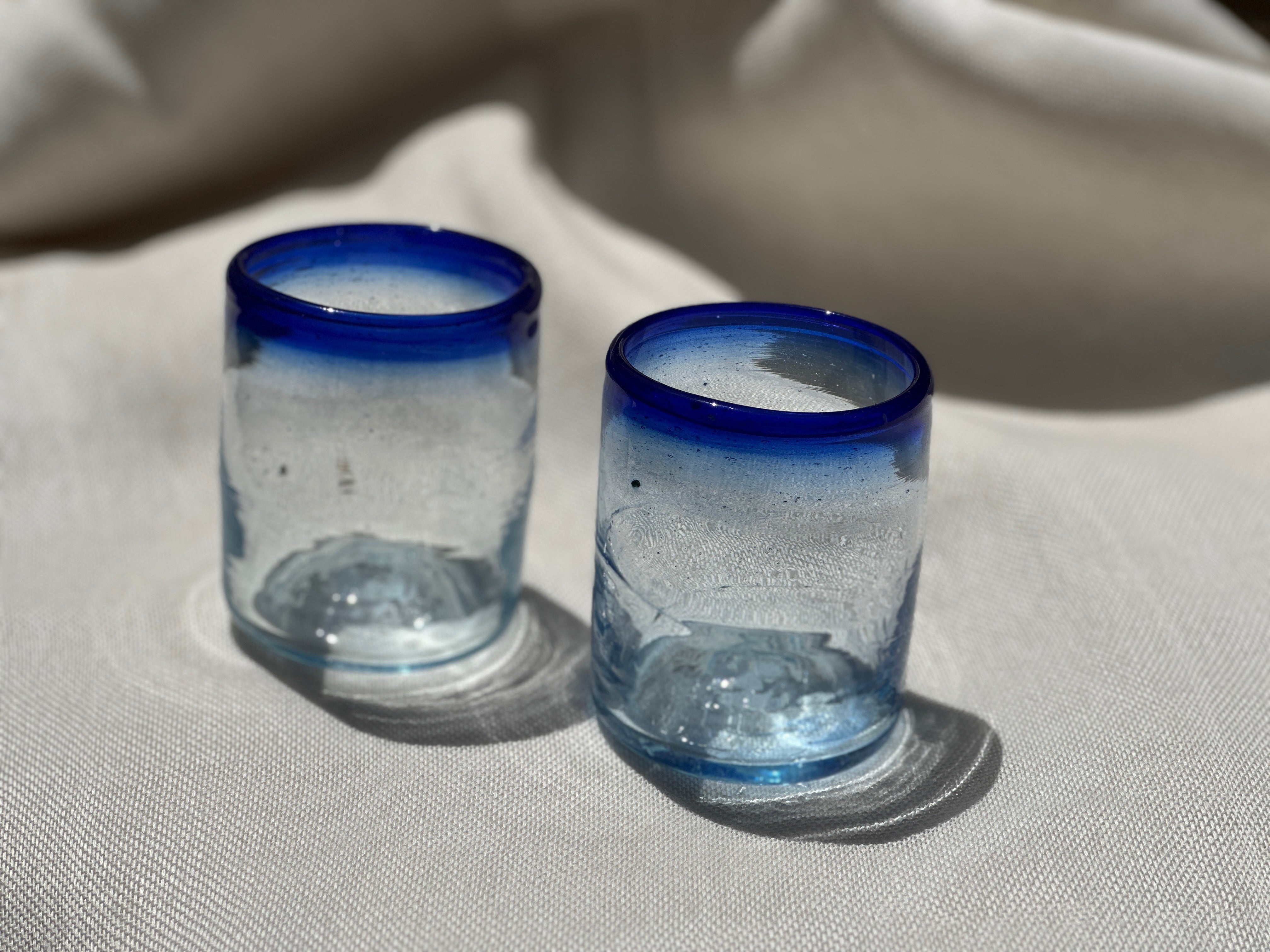 Handblown Hebron Glass Cups - Blue Rim (set of 2) - Hilweh Market