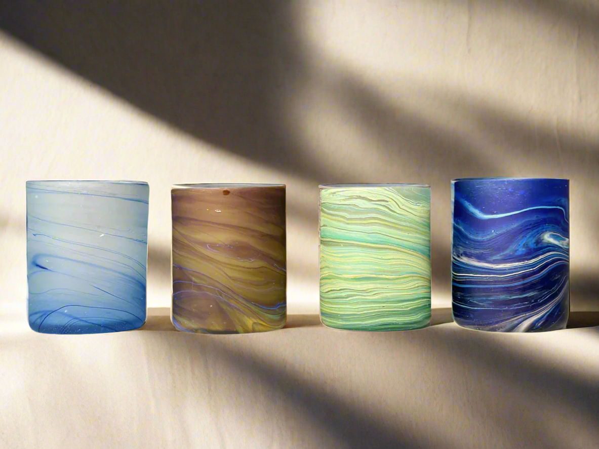 Handblown Hebron Phoenician Glass Wide Cups - Cobalt Blue (Set of 2) - Hilweh Market