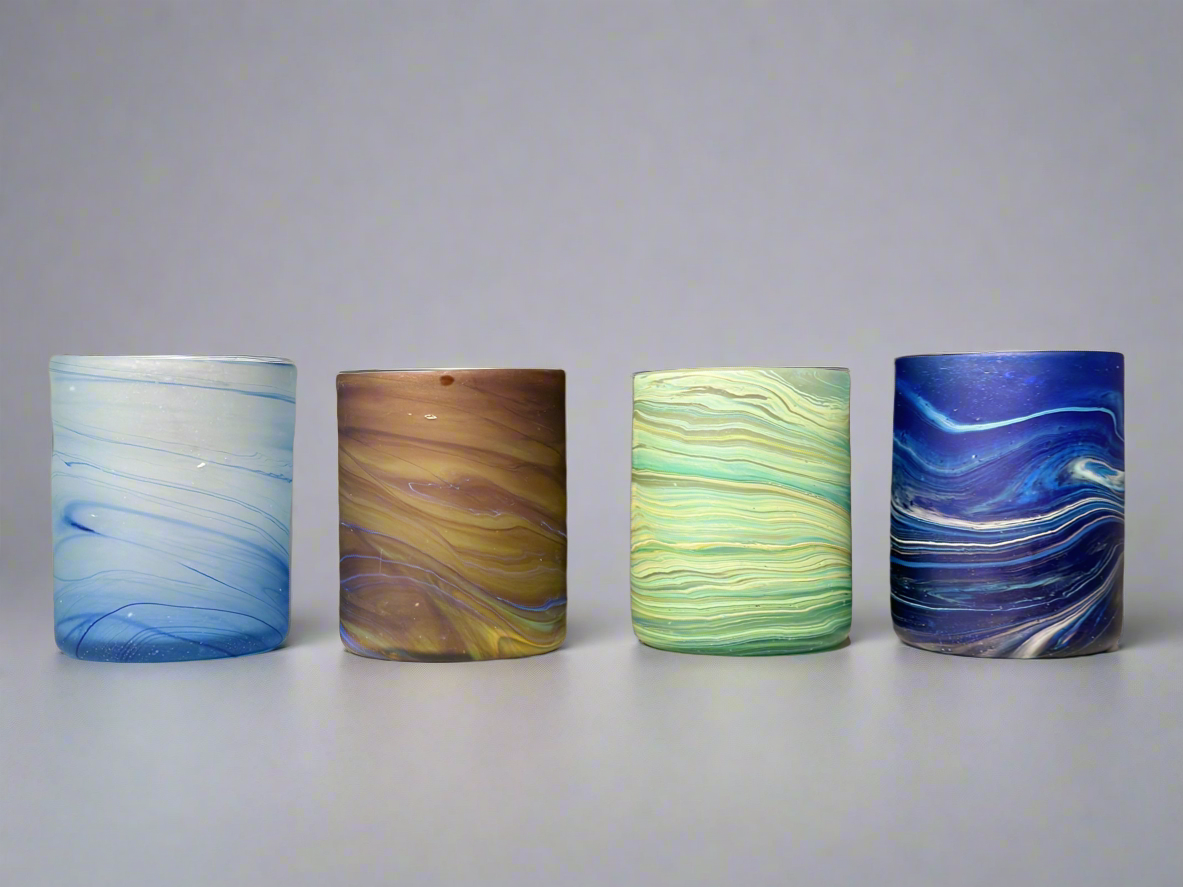 Handblown Hebron Phoenician Glass Wide Cups - Cobalt Blue (Set of 2)