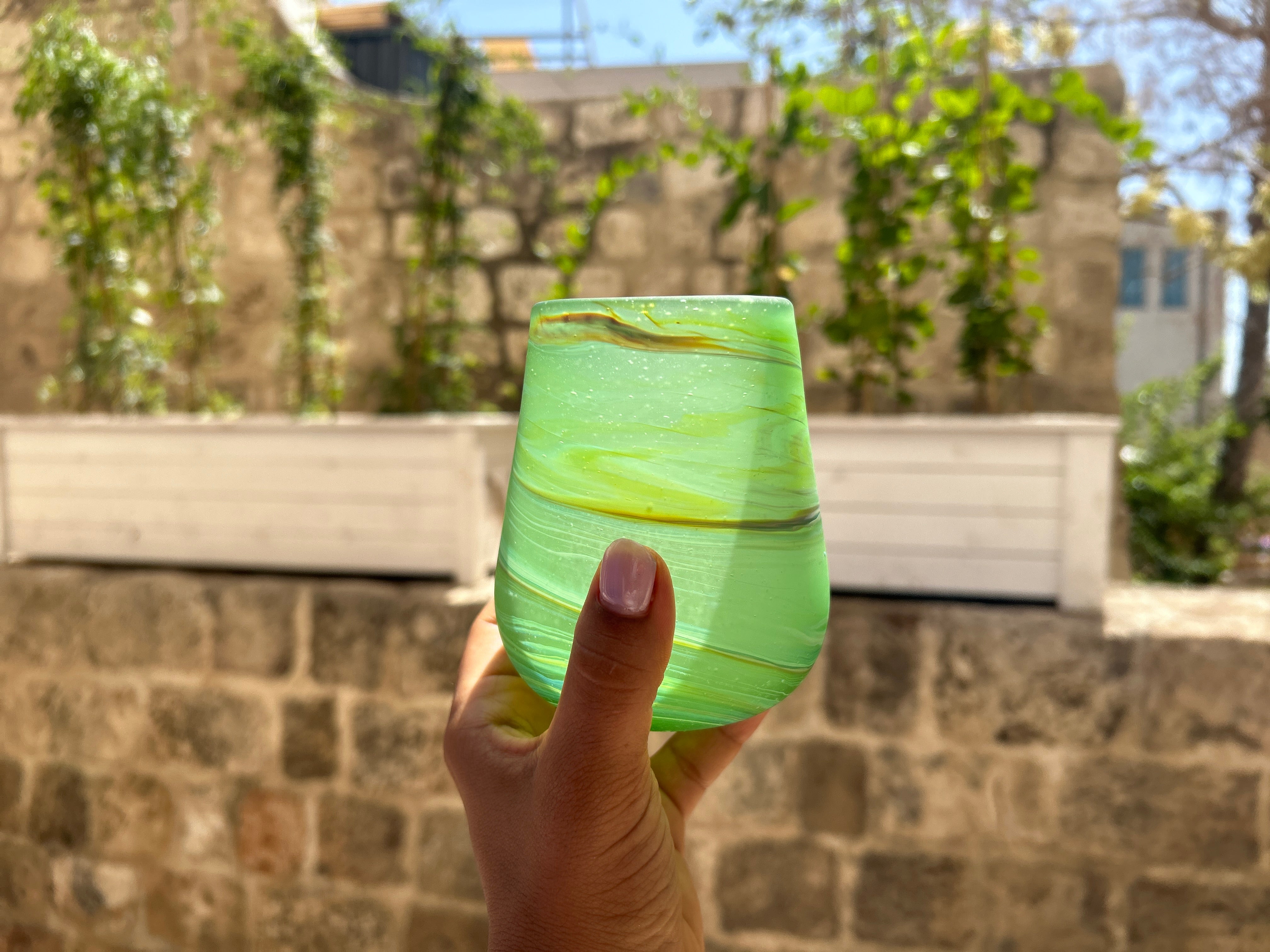 Handblown Hebron Phoenician Glass Large Tealight cups - Green (set of 2) - Hilweh Market