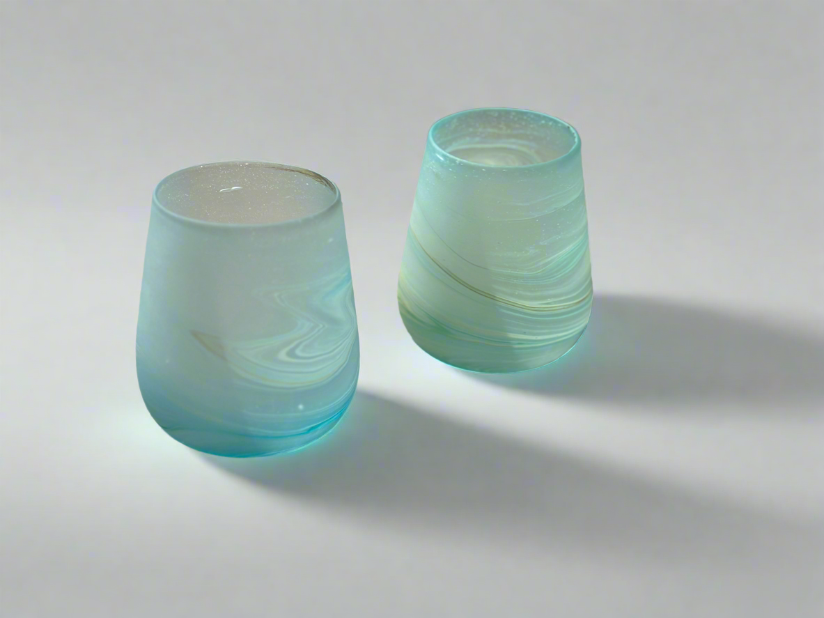 Handblown Hebron Phoenician Glass Large Tealight cups - Light Blue (set of 2) - Hilweh Market