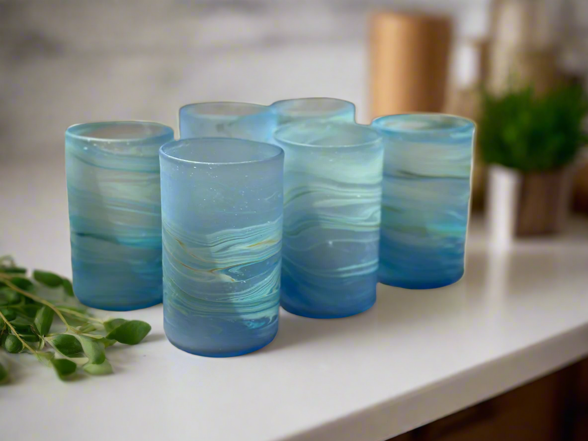 Handblown Hebron Phoenician Glass Cups - Blue (Set of 2) - Hilweh Market