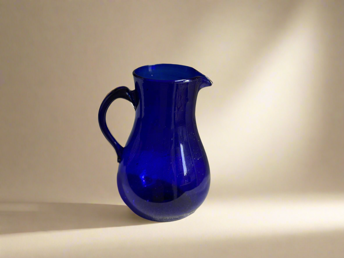 Handblown Hebron Glass Pitcher - Cobalt Blue - Hilweh Market