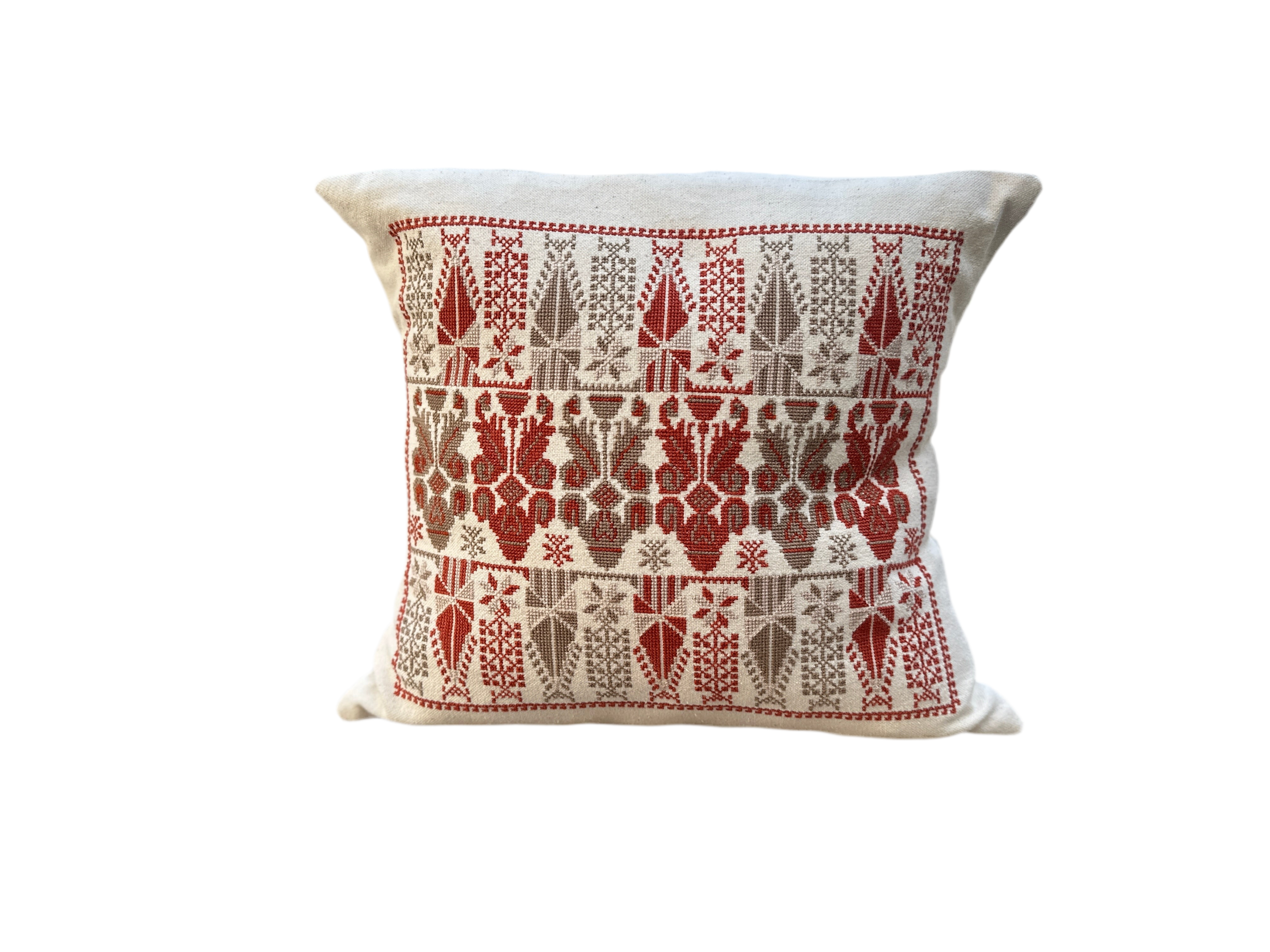 Hand Embroidered Bakarej Cushion Cover - Terra Cotta - Hilweh Market