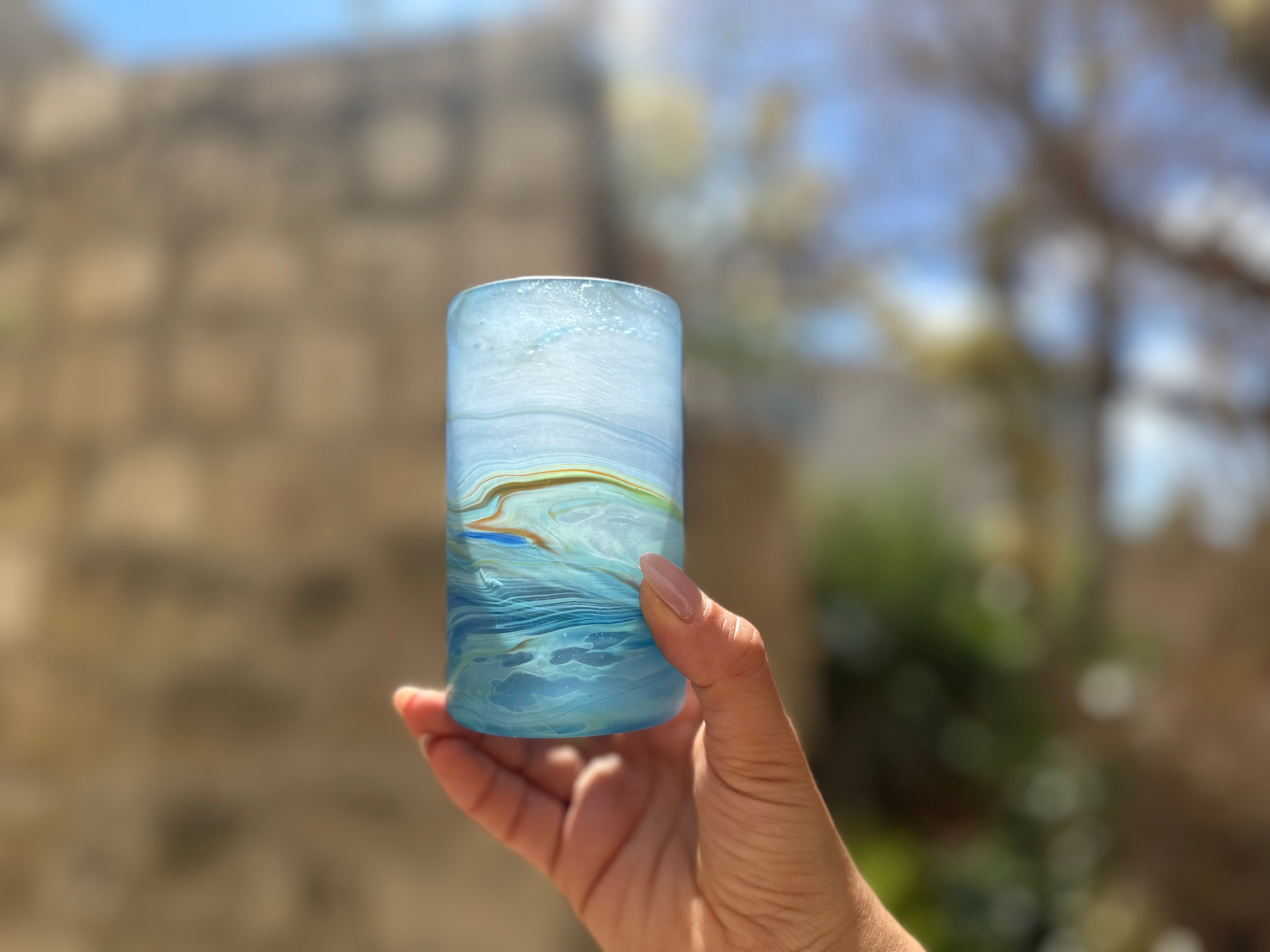 Handblown Hebron Phoenician Glass Cups - Blue (Set of 2) - Hilweh Market