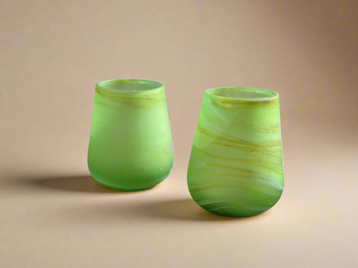 Handblown Hebron Phoenician Glass Large Tealight cups - Green (set of 2) - Hilweh Market