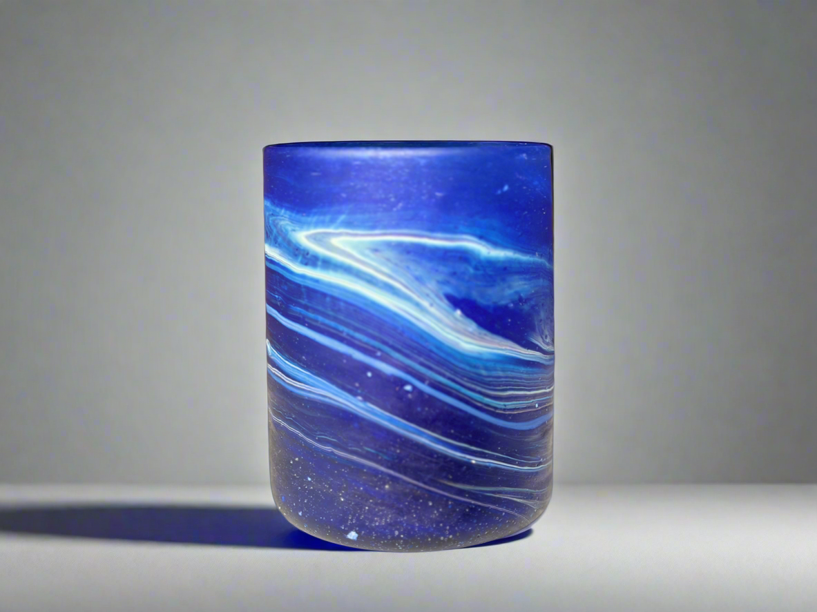 Handblown Hebron Phoenician Glass Wide Cups - Cobalt Blue (Set of 2)