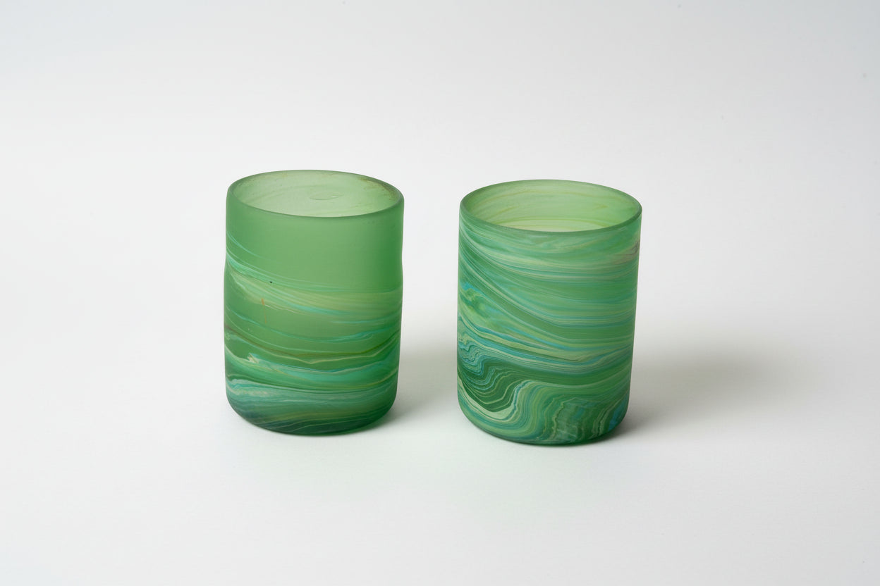Handblown Hebron Phoenician Glass Wide Cups - Green (Set of 2) - Hilweh Market