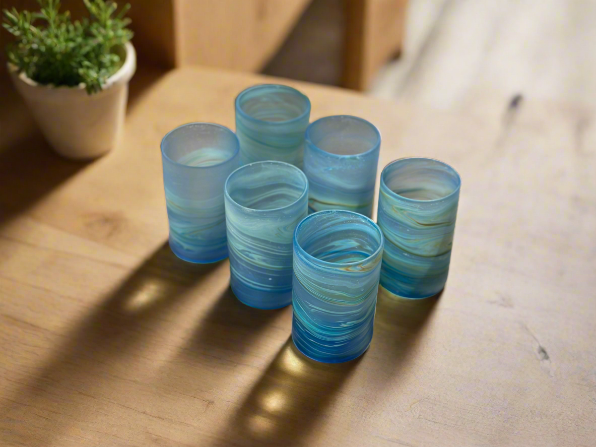 Handblown Hebron Phoenician Glass Cups - Blue (Set of 2) - Hilweh Market
