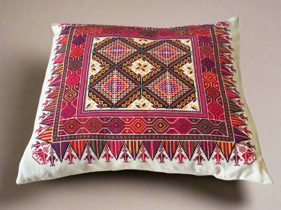 Palestinian Hand Embroidered Cushion Cover - multicolor