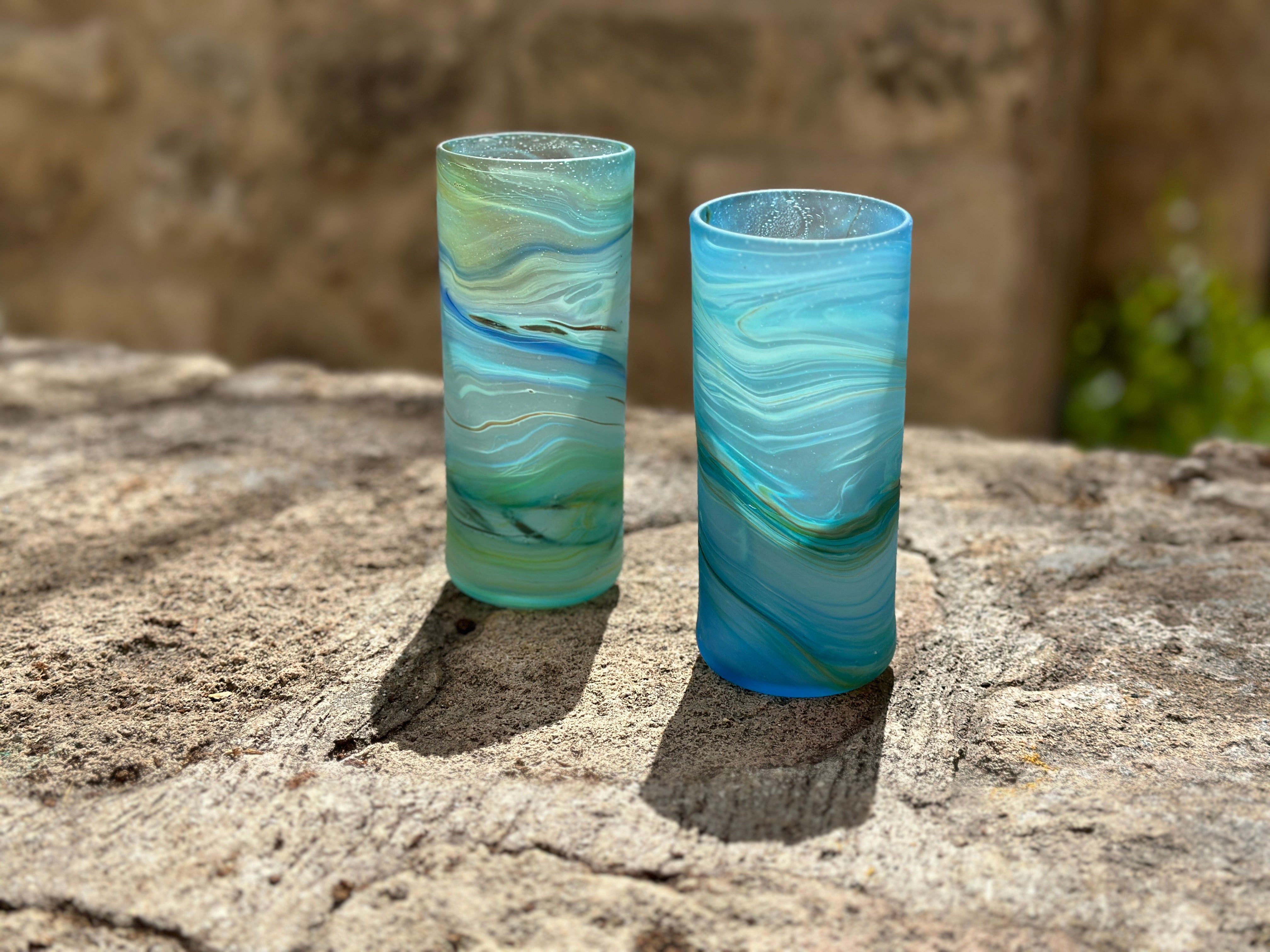 Handblown Hebron Phoenician Glass Tumblers - Blue (Set of 2) - Hilweh Market