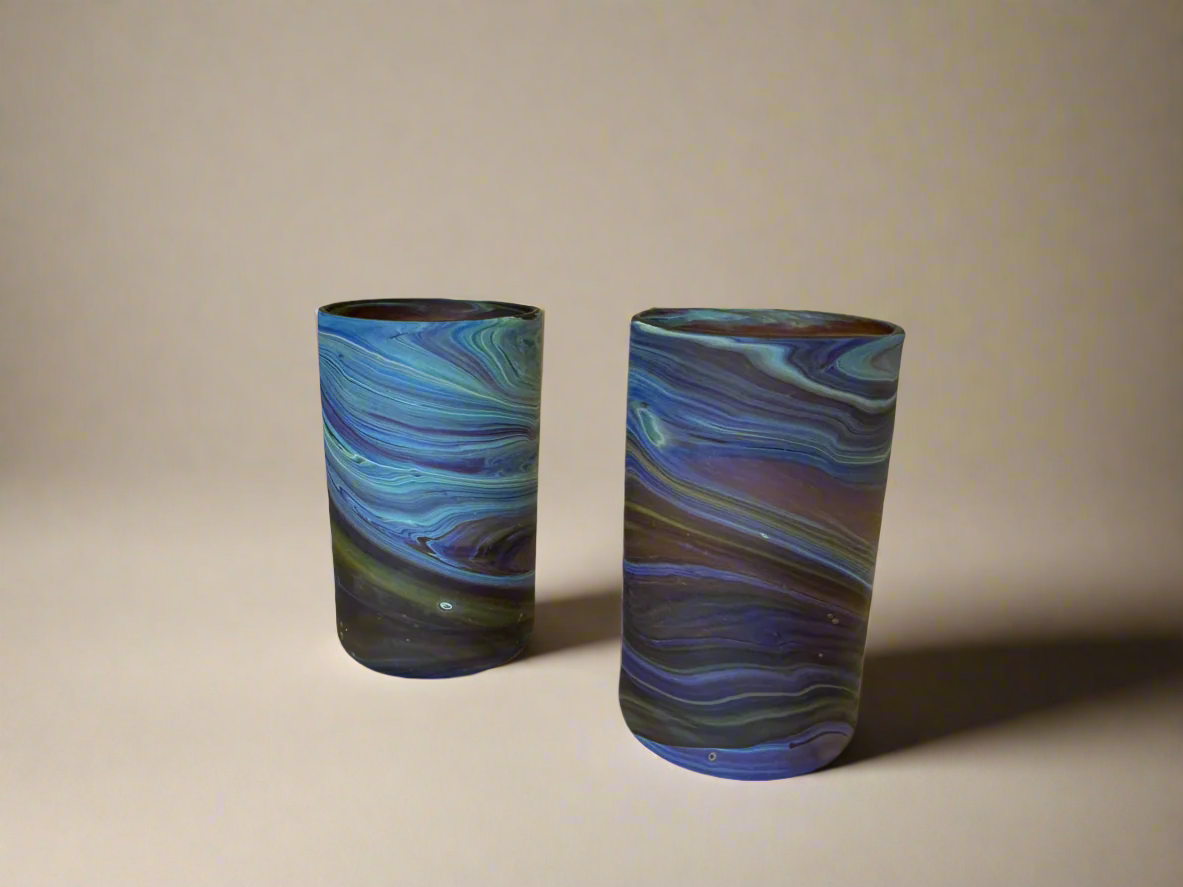 Two marbled glass tumblers phoenician hebron palestine