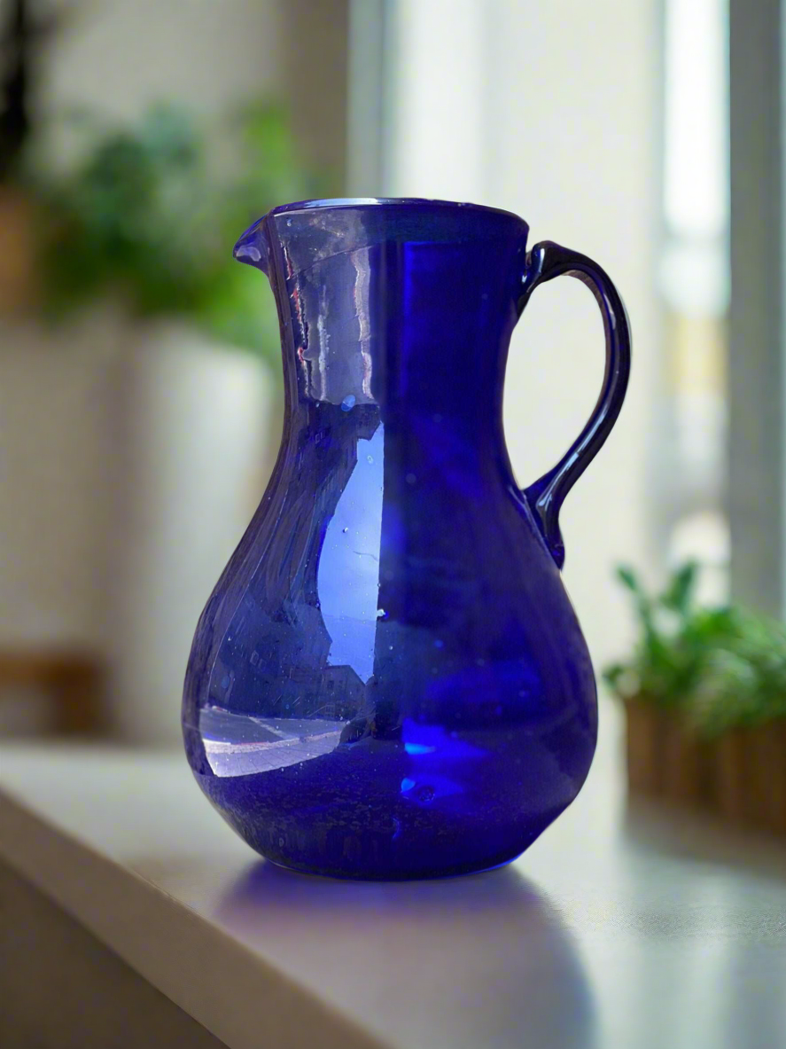 Handblown Hebron Glass Pitcher - Cobalt Blue - Hilweh Market