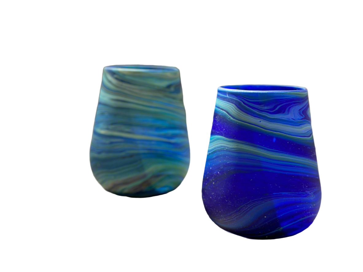 Handblown Hebron Phoenician Glass Large Tealight cups - Cobalt Blue (set of 2) - Hilweh Market