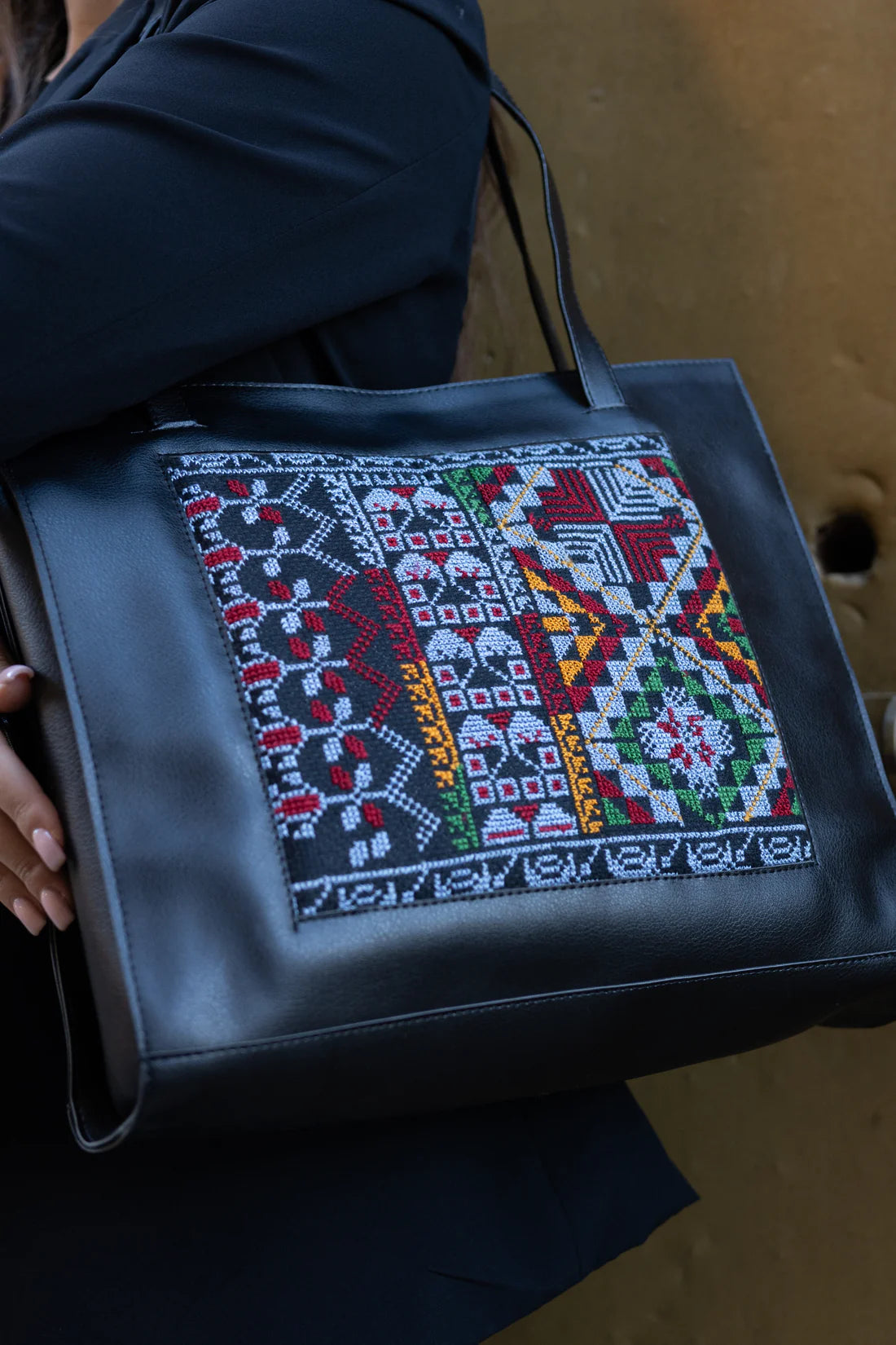 Hand Embroidered Black Leather Handbag (more designs)