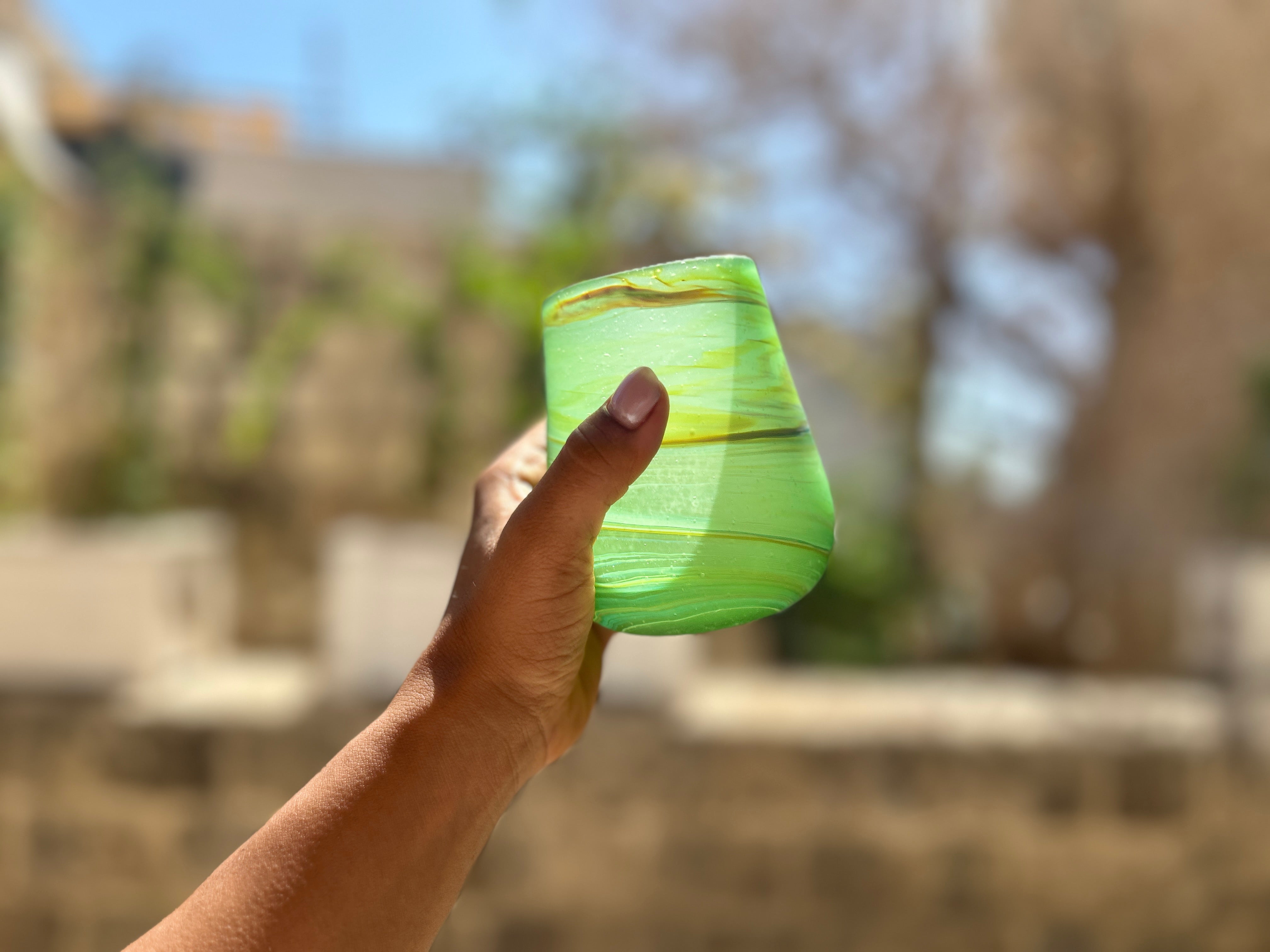 Handblown Hebron Phoenician Glass Large Tealight cups - Green (set of 2) - Hilweh Market