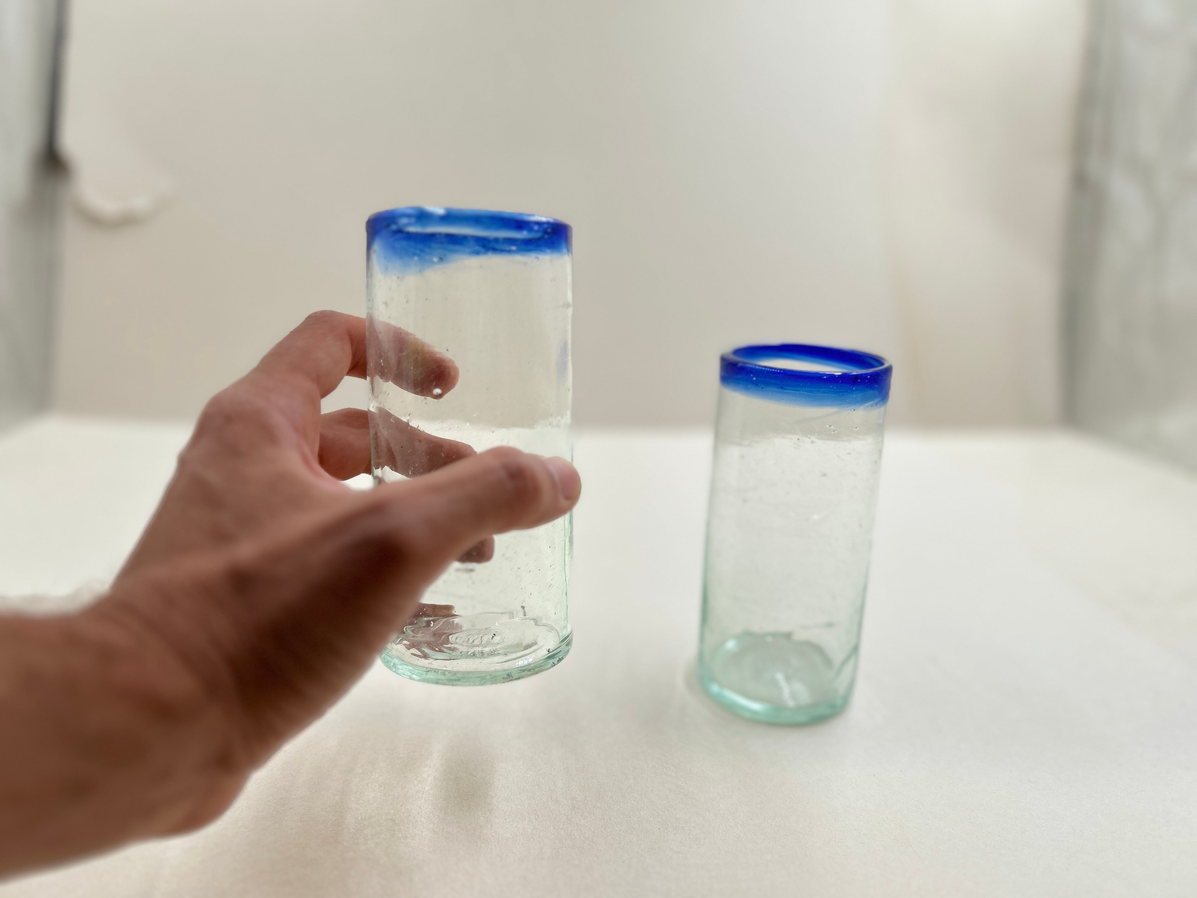 Handblown Hebron Tumbler Glass Cups - Blue Rim (set of 2) - Hilweh Market