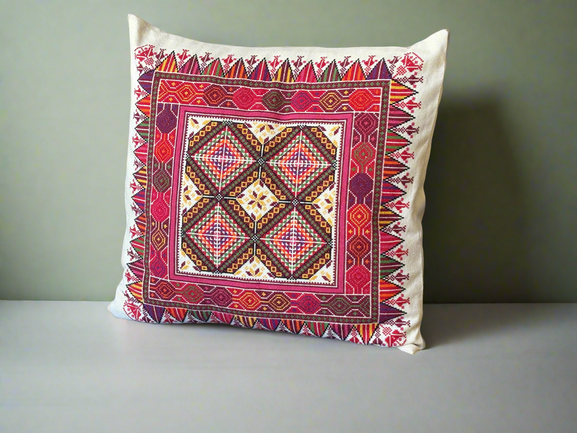 Palestinian Hand Embroidered Cushion Cover - multicolor