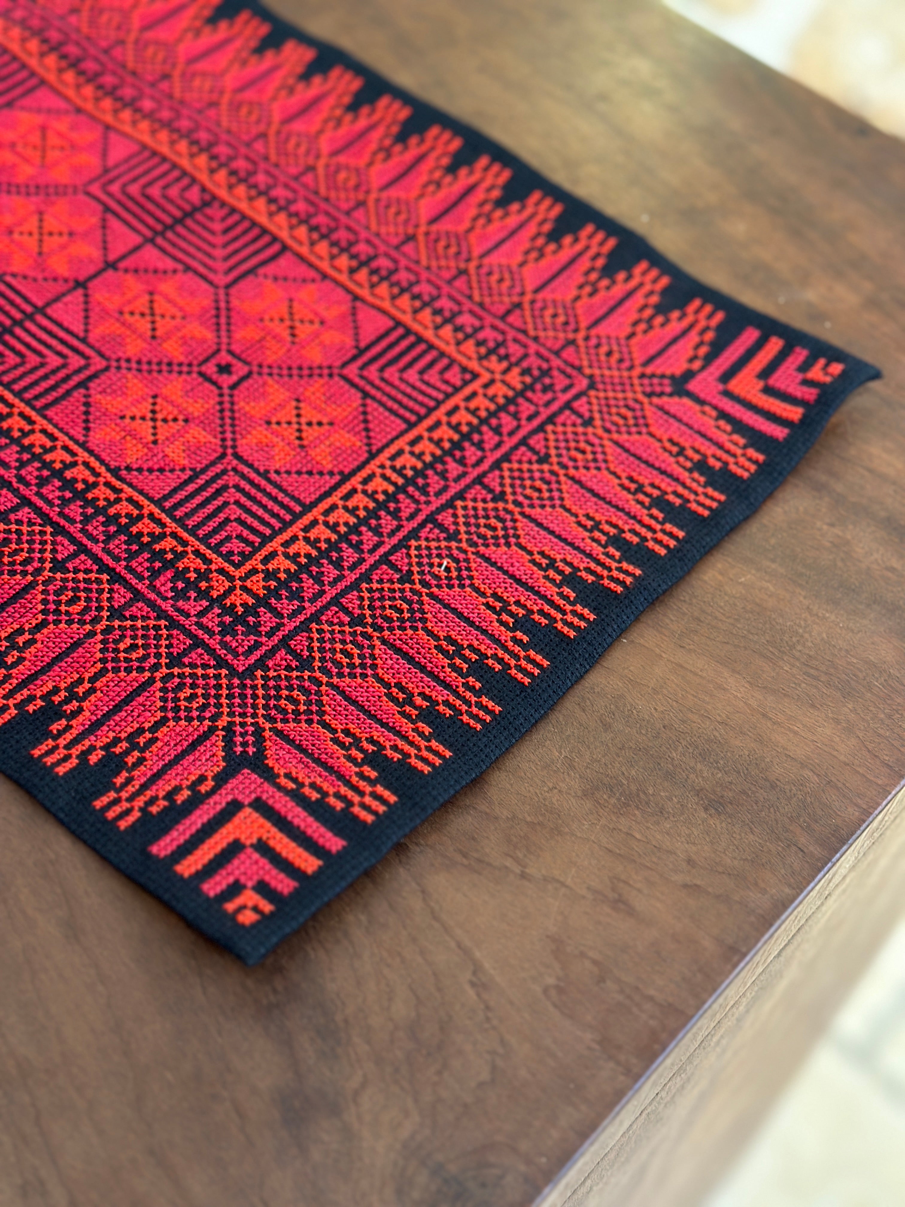 Hand Embroidered Table Runner - Black/Red - Hilweh Market