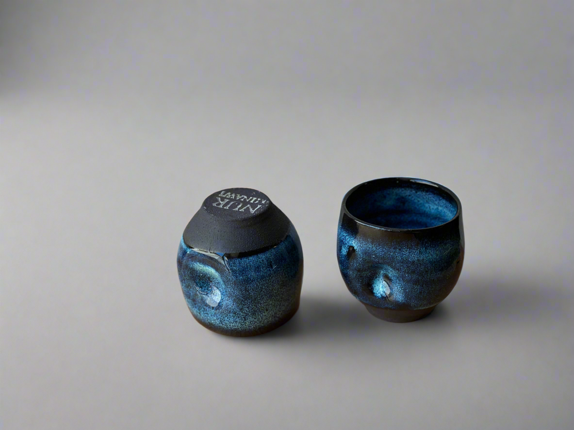 Ceramic Black Cups with a Black Glaze and Thumb Indent (set of 2)