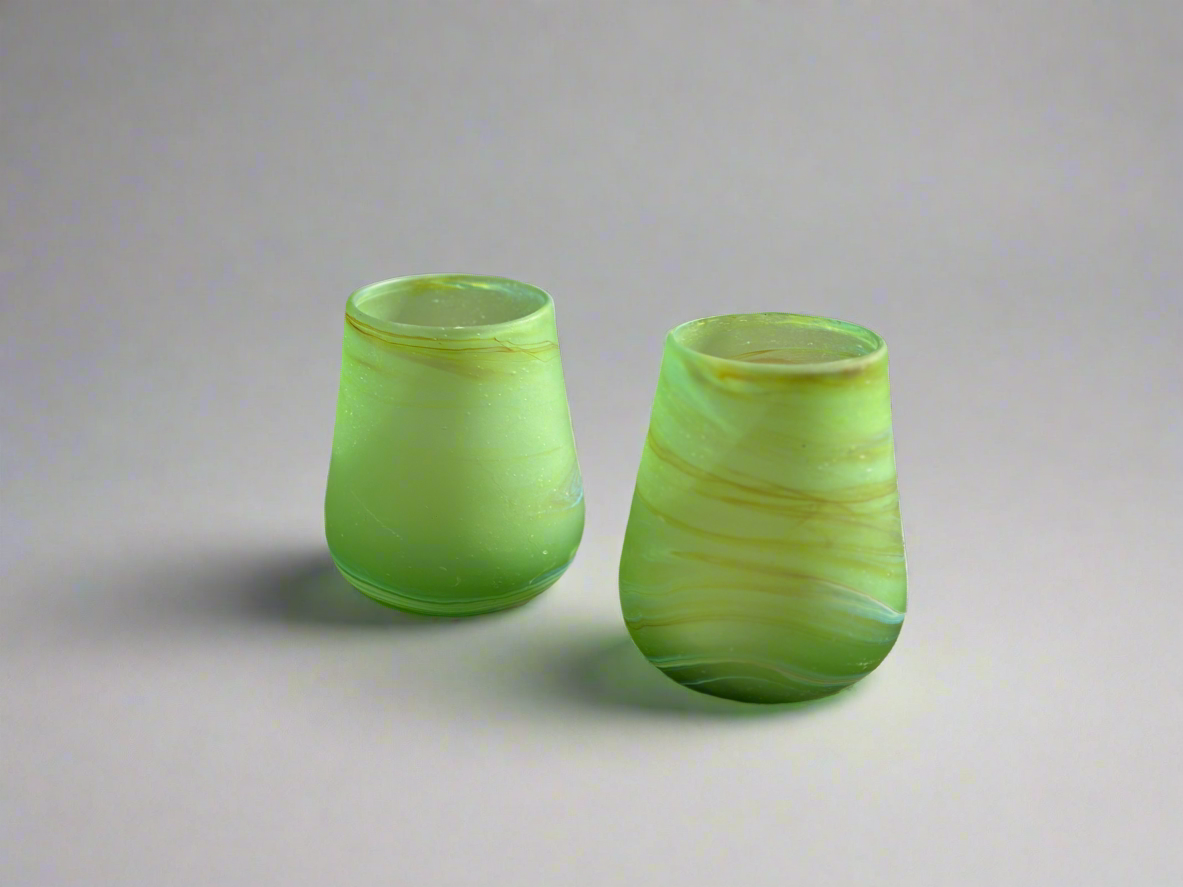 Handblown Hebron Phoenician Glass Large Tealight cups - Green (set of 2) - Hilweh Market