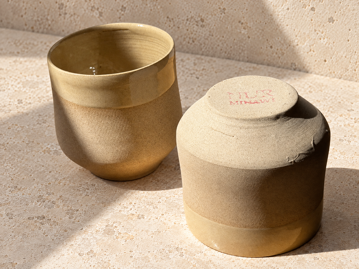 Sand Colored Tapered Ceramic Cups by Nur (Set of 2) - Hilweh Market