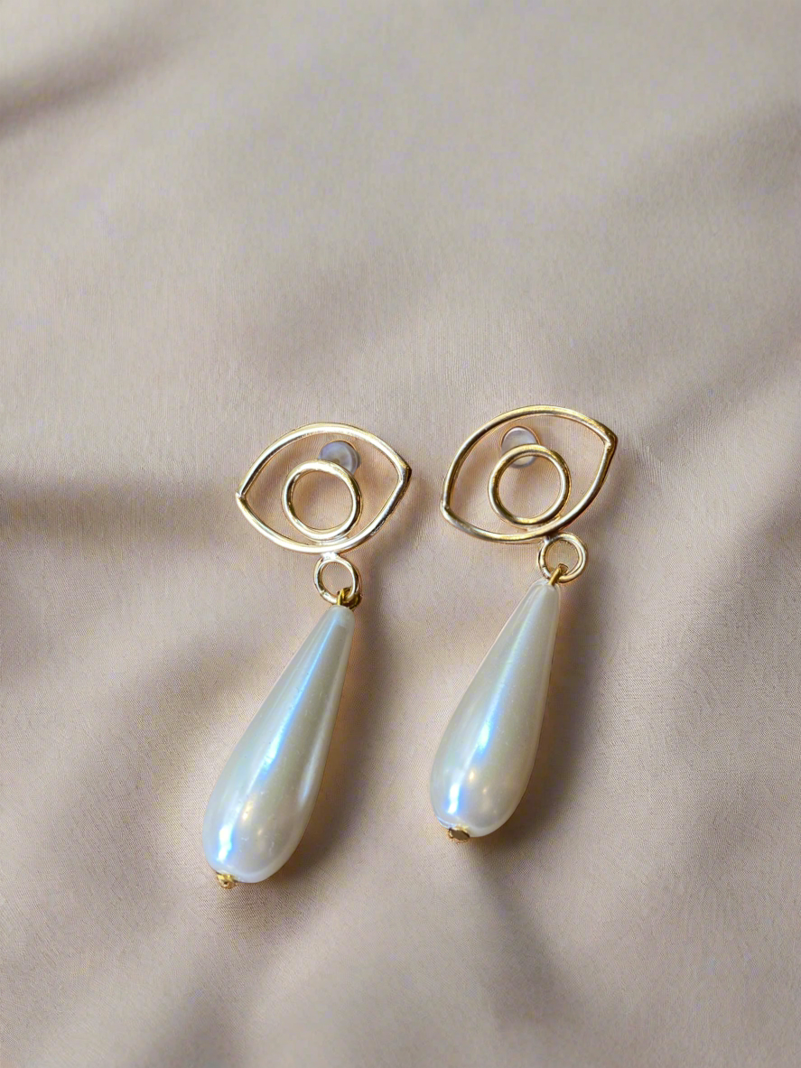 Gold Evil Eye & Pearl Earrings - Hilweh Market