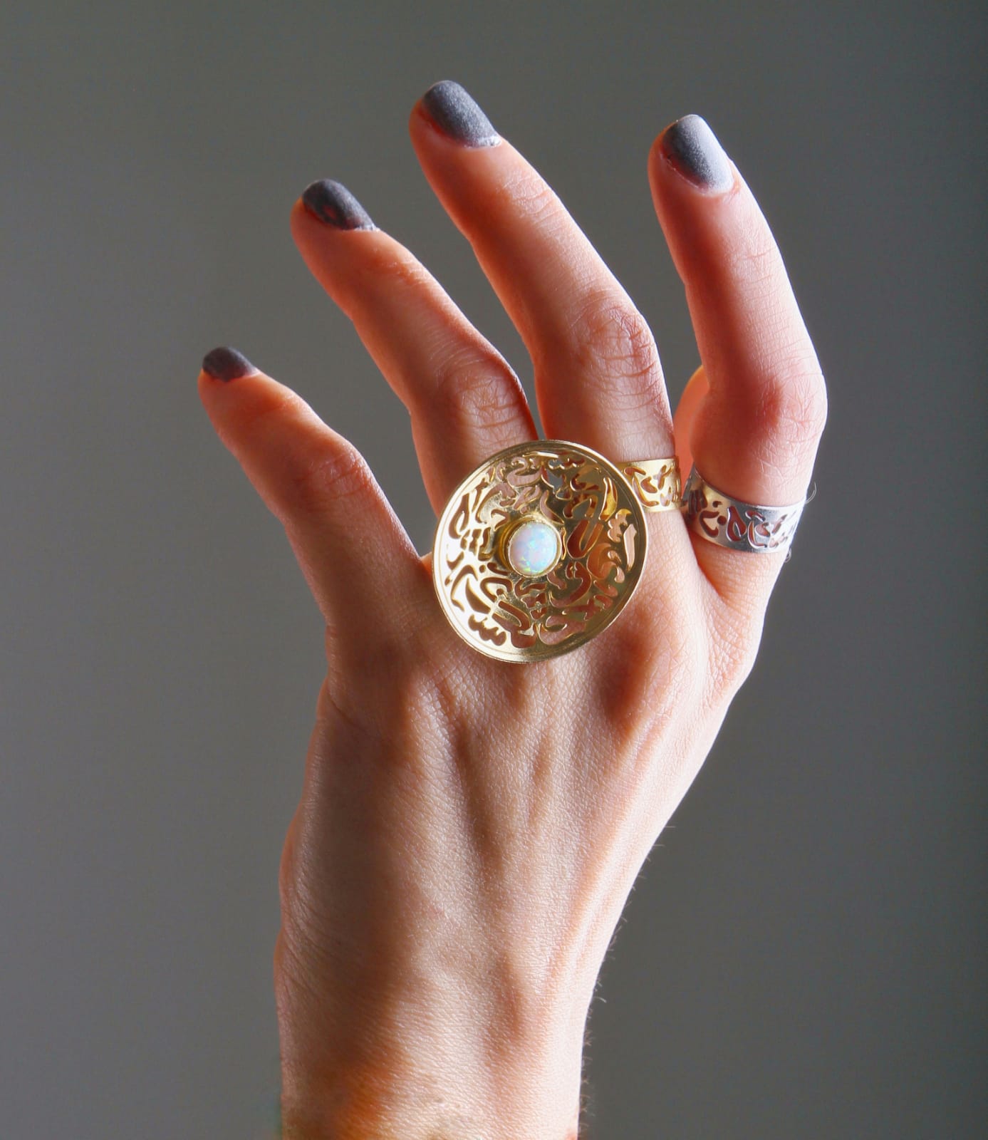 Gold Opal Calligraphy Ring - Hilweh Market