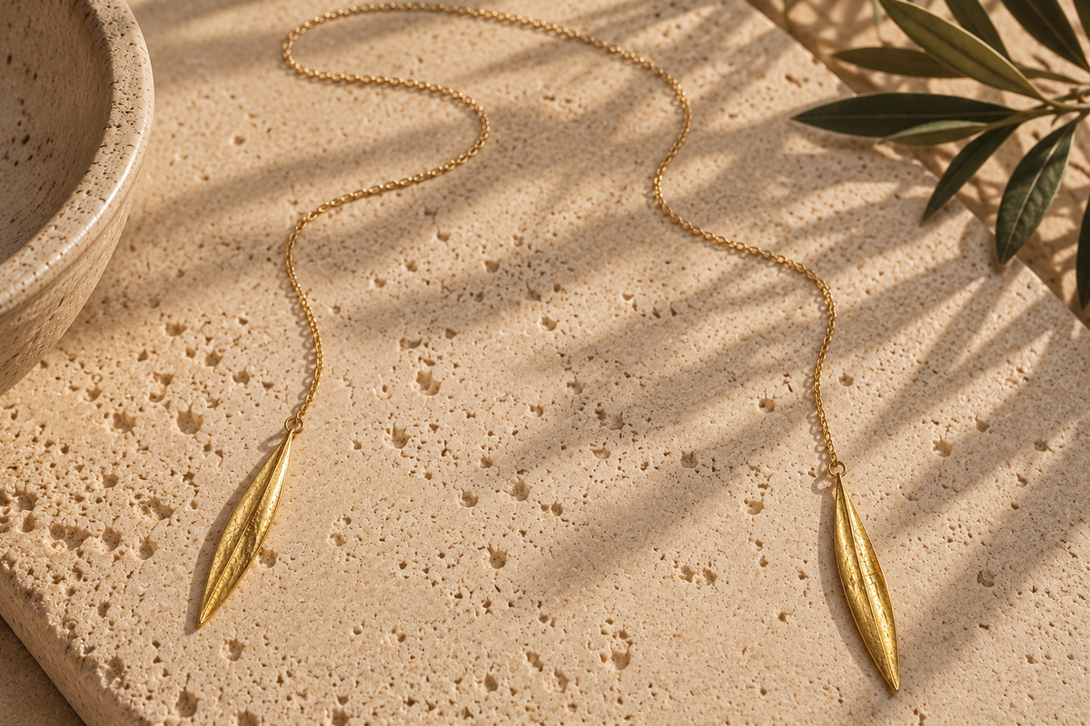 Two Olive Leaf Gold Wrap Around Necklace - Hilweh Market