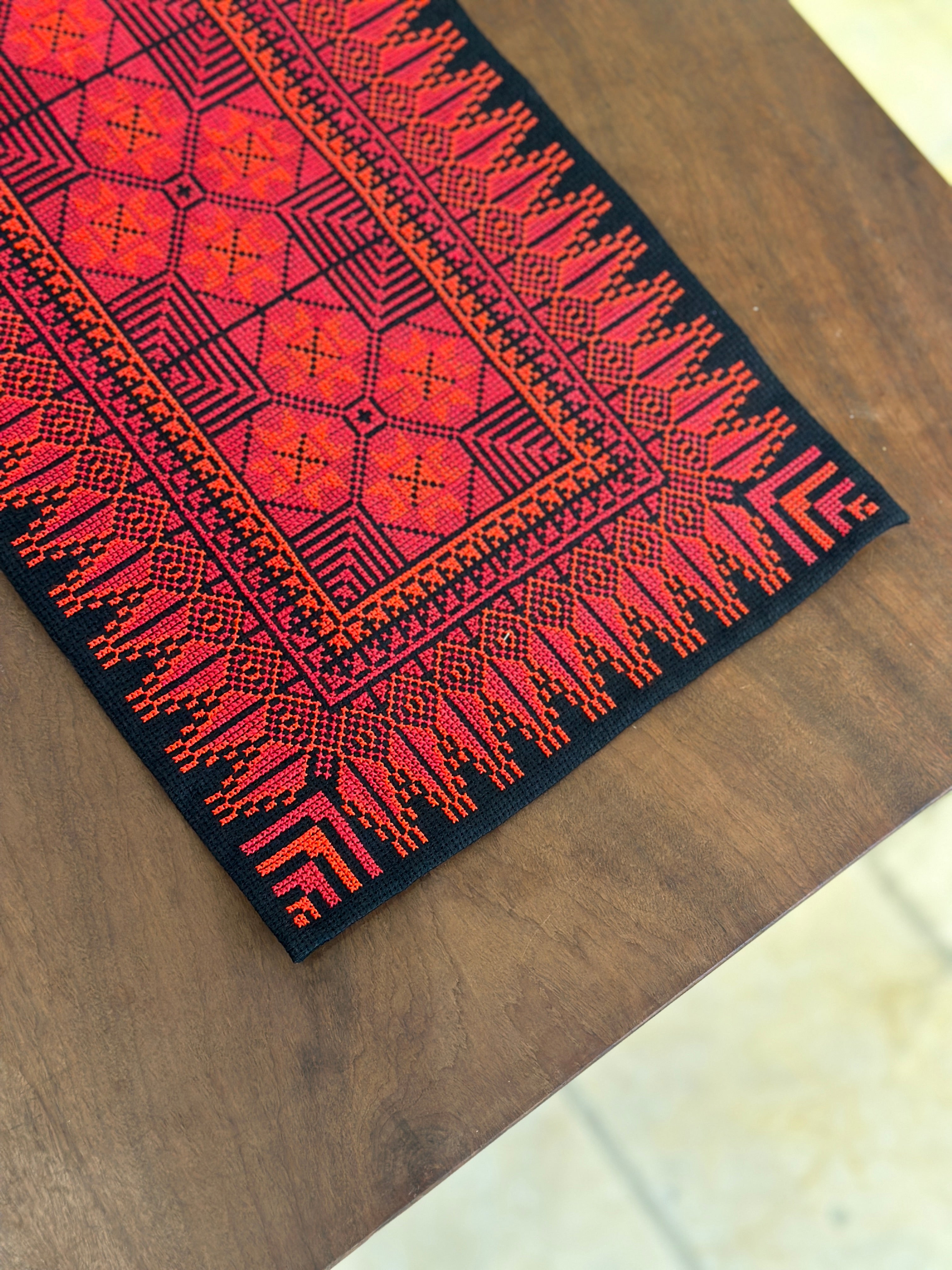 Hand Embroidered Table Runner - Black/Red - Hilweh Market