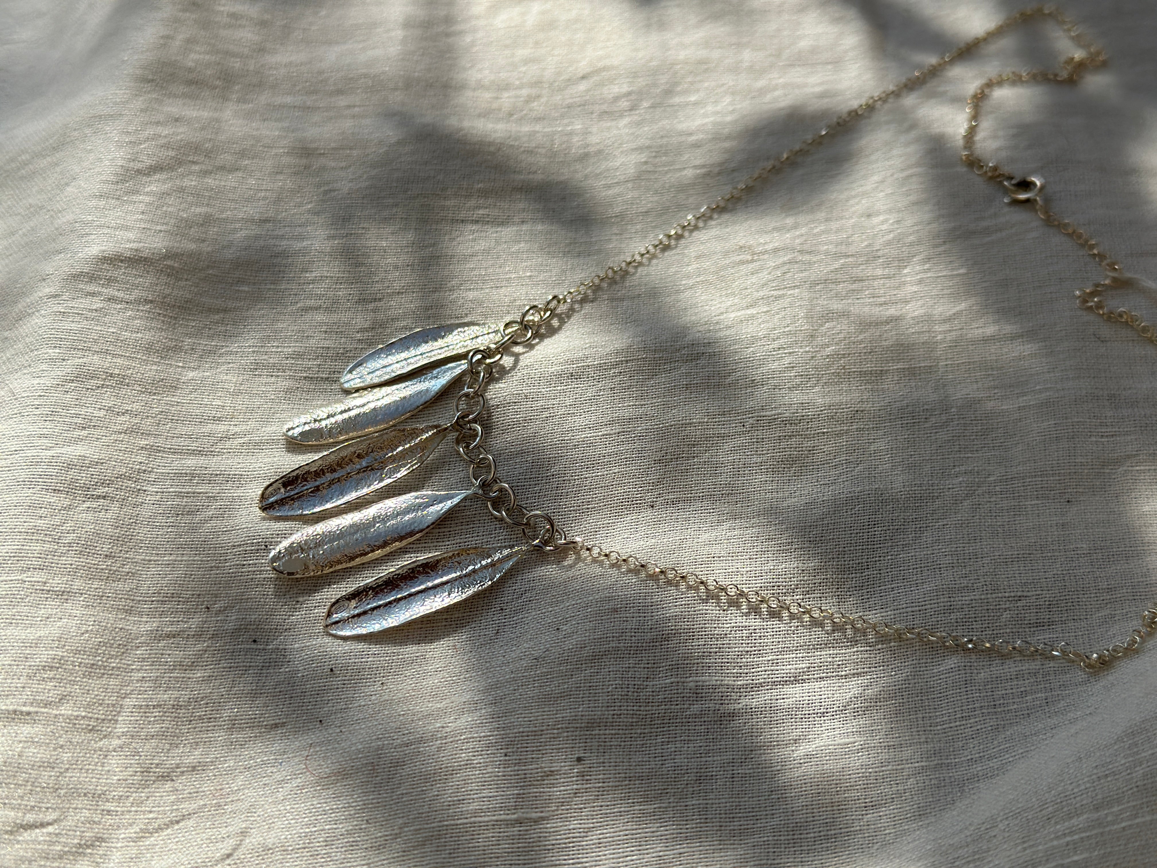 Five Olive Leaf Silver Necklace - Hilweh Market
