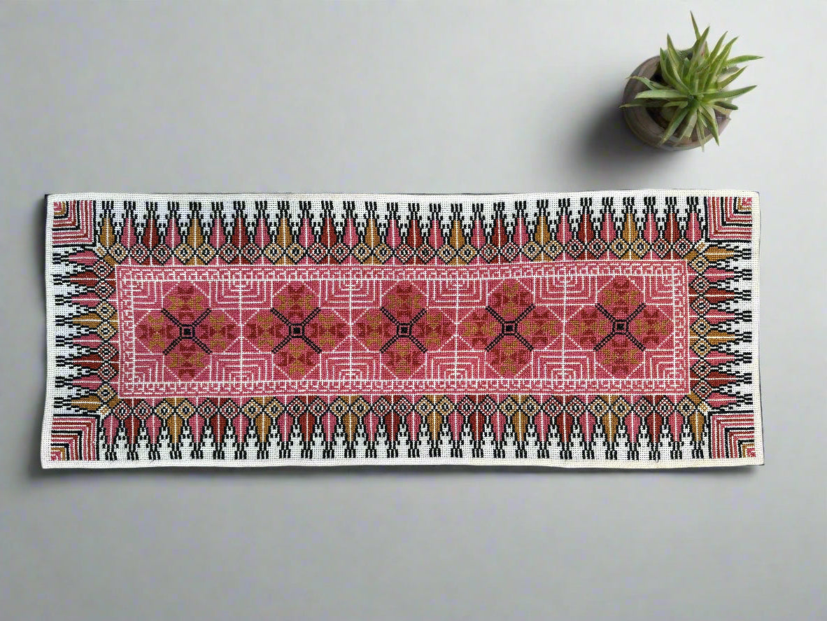 Hand Embroidered Runner - Pink - Hilweh Market