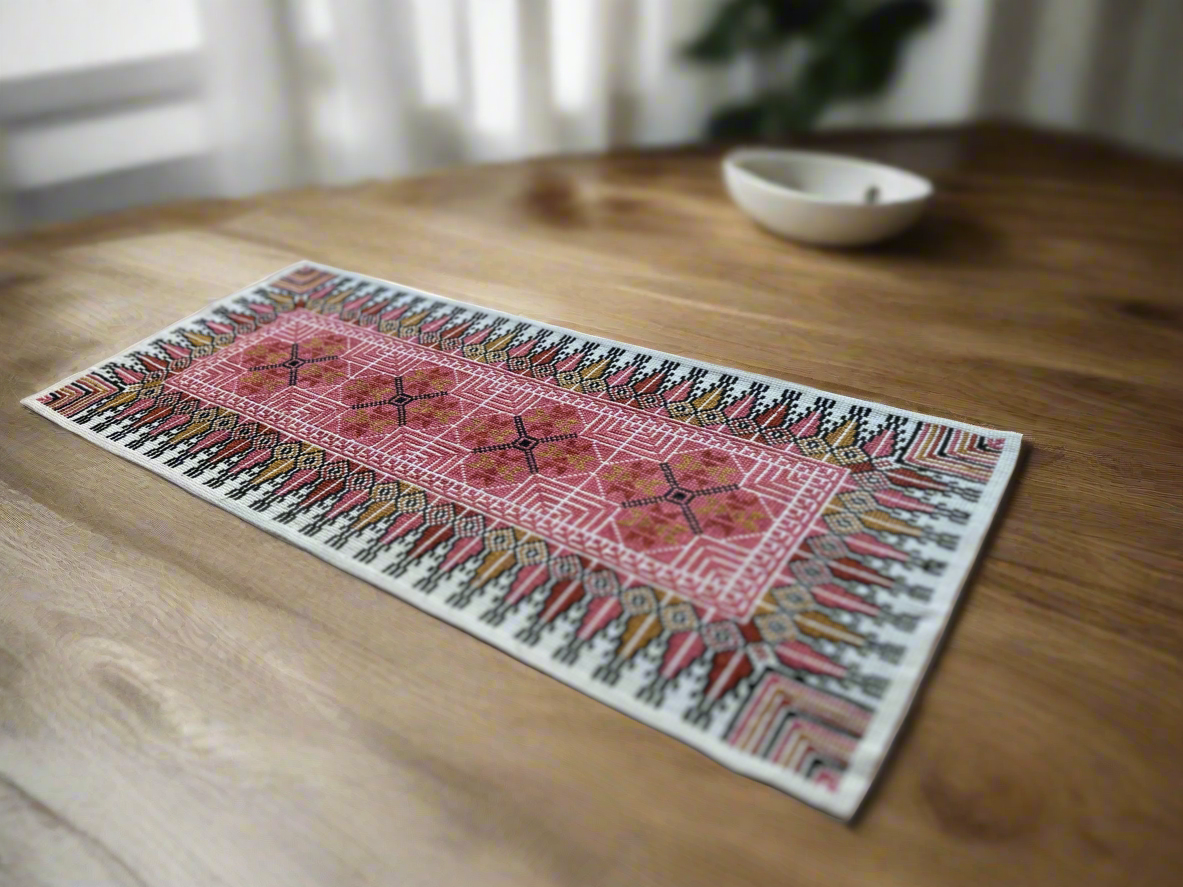 Hand Embroidered Runner - Pink - Hilweh Market