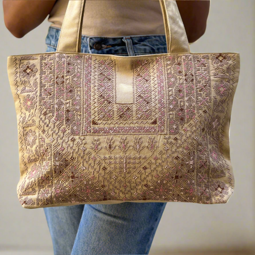Hand Embroidered Handbag - Pink - Hilweh Market