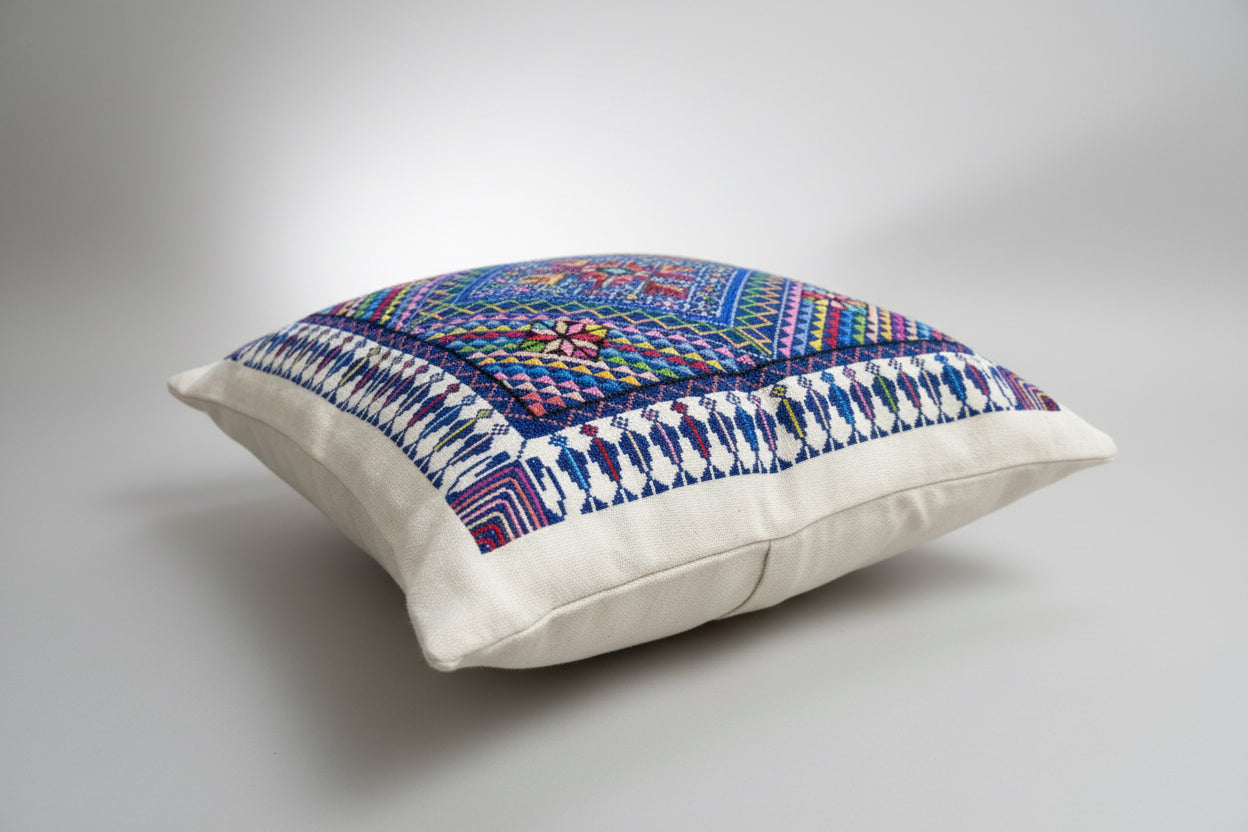 Hand Embroidered Mosaic Cushion Cover - Blue - Hilweh Market