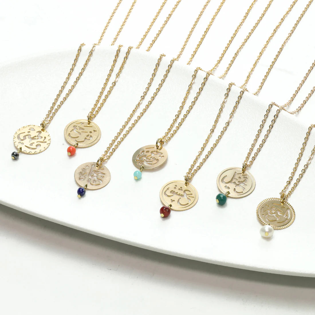 Arabic Calligraphy Gold Necklace with a Gemstone (more available) - Hilweh Market