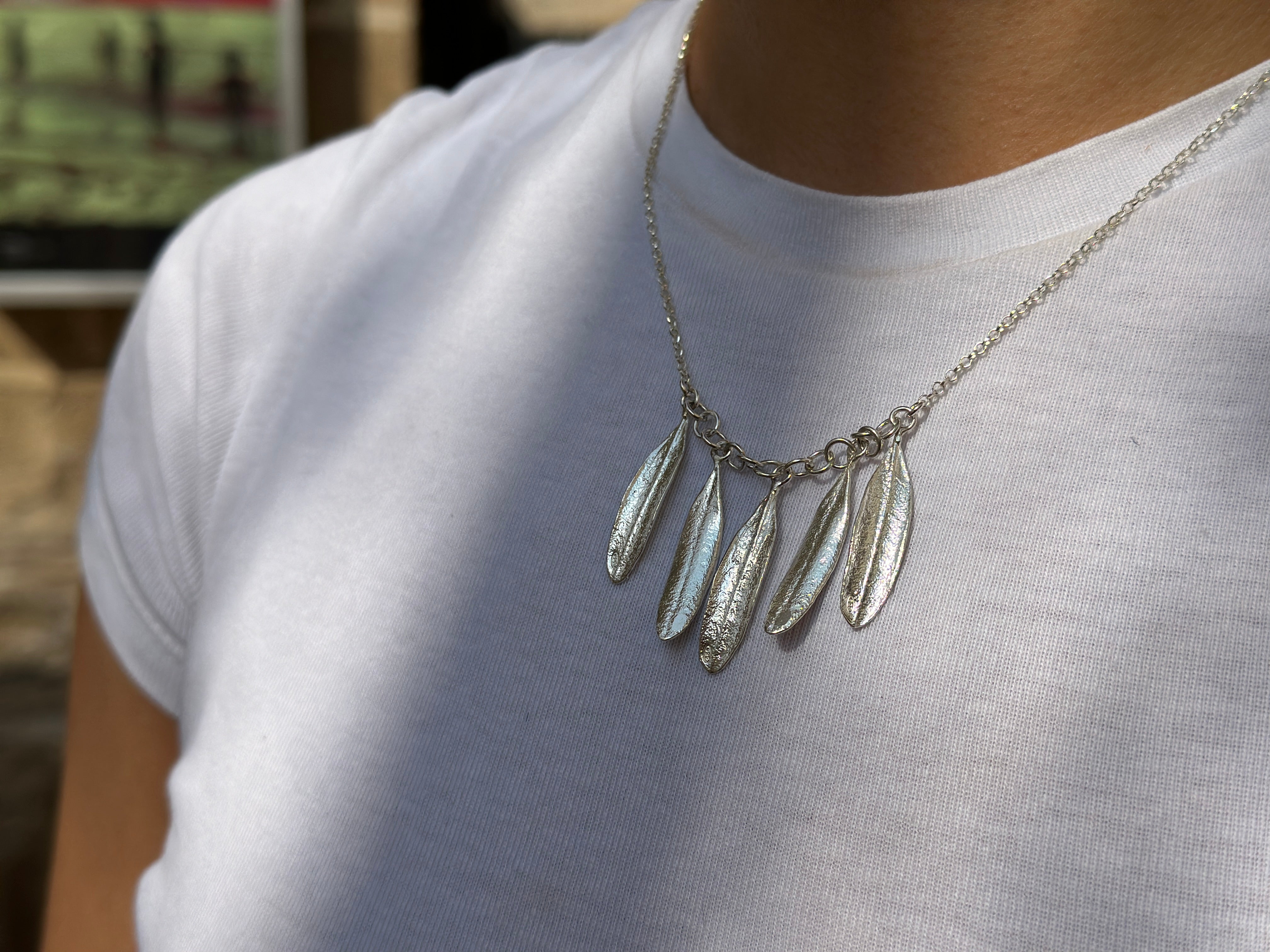 Five Olive Leaf Silver Necklace - Hilweh Market