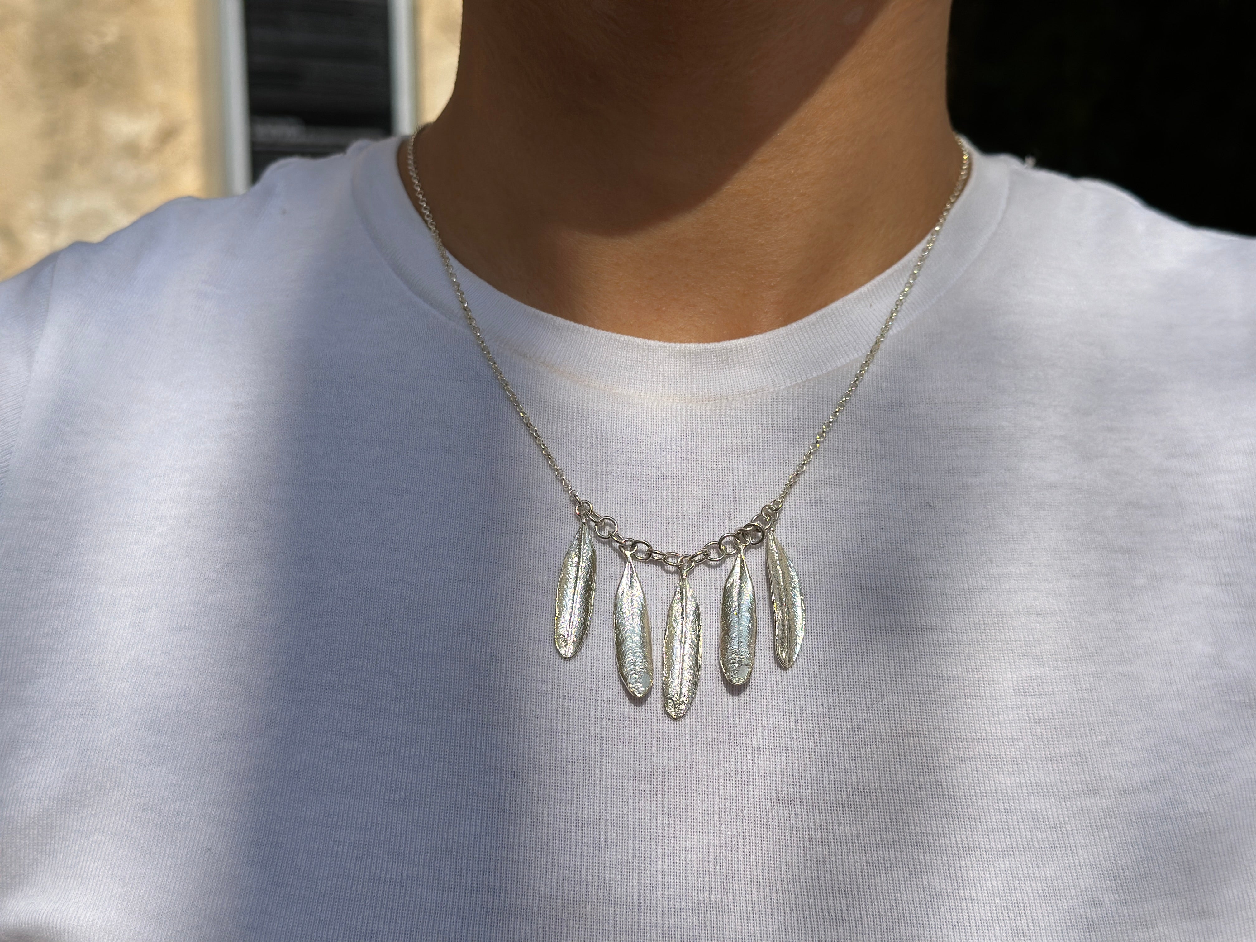 Five Olive Leaf Silver Necklace - Hilweh Market