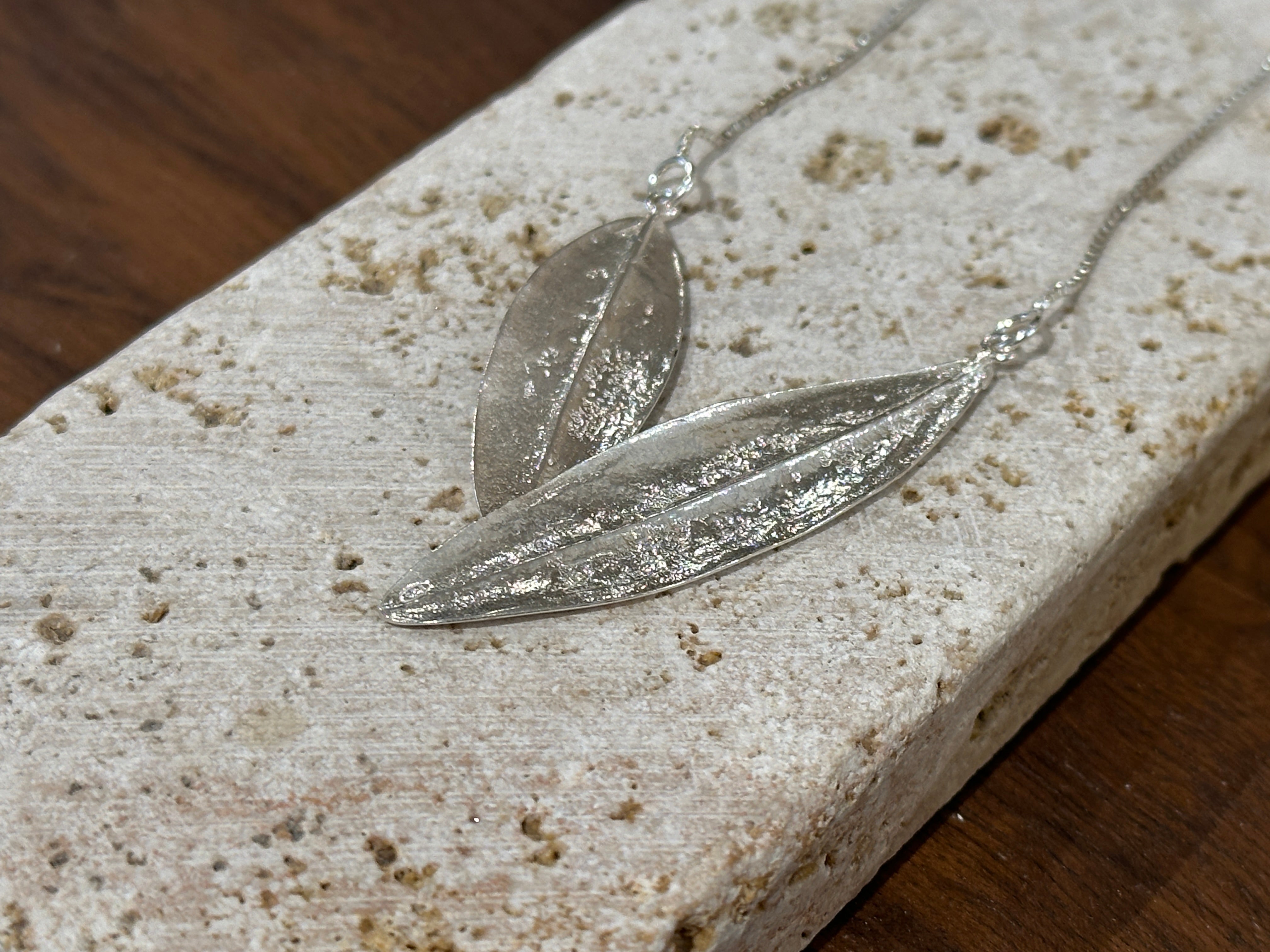 Two Olive Leaf Silver Necklace - Hilweh Market
