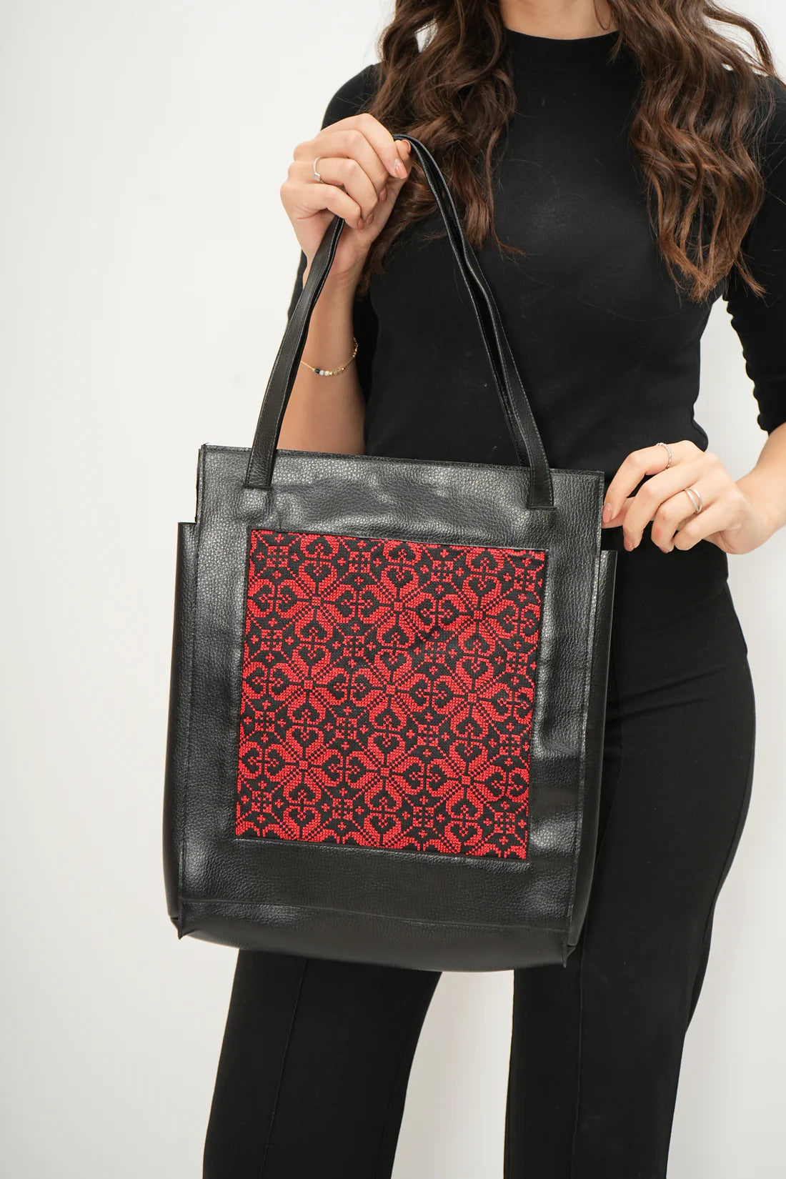 Hand Embroidered Black Leather Handbag (more designs)