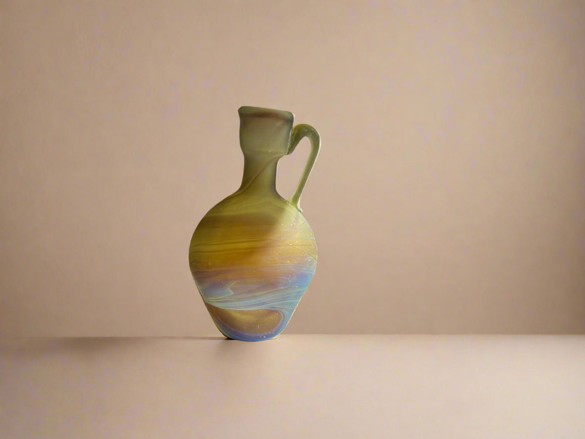 Handblown Hebron Phoenician Glass Candle Holder/Vase - Amber