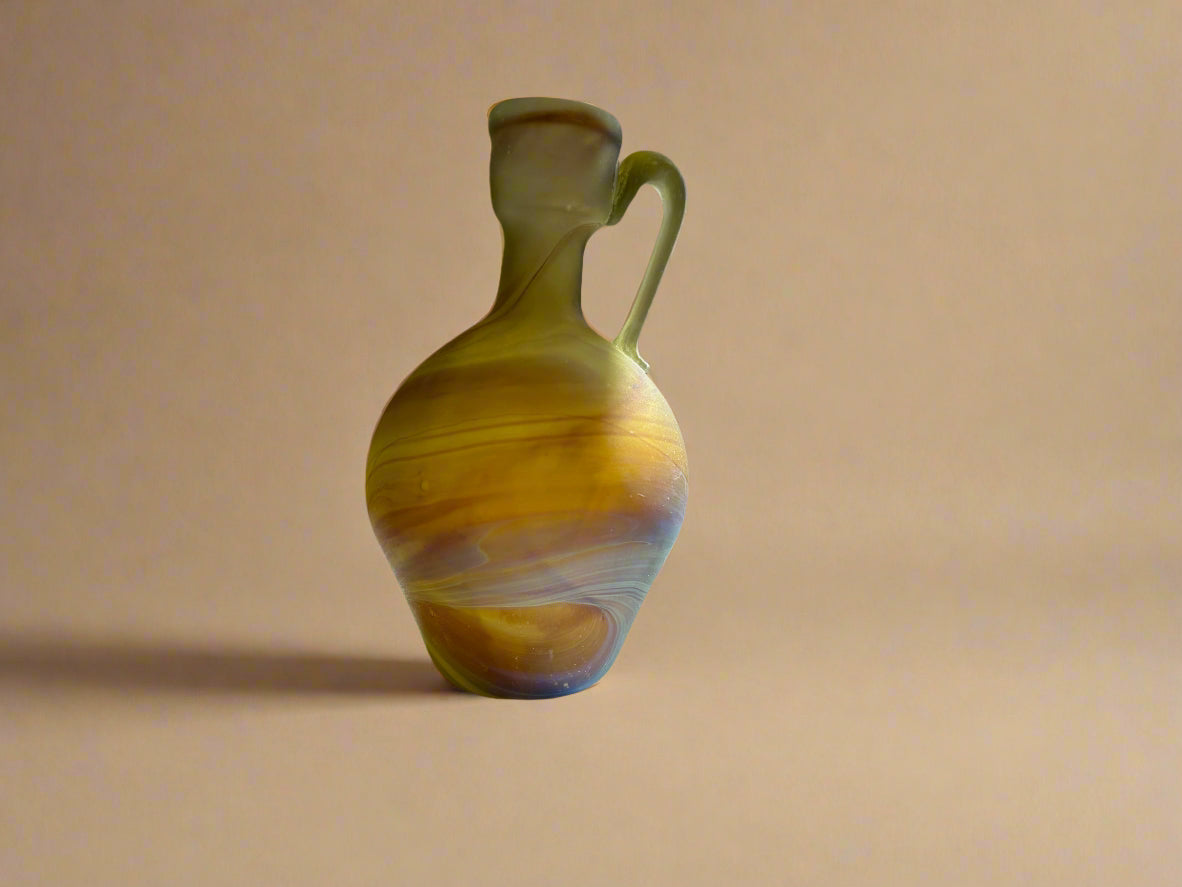 Handblown Hebron Phoenician Glass Candle Holder/Vase - Amber