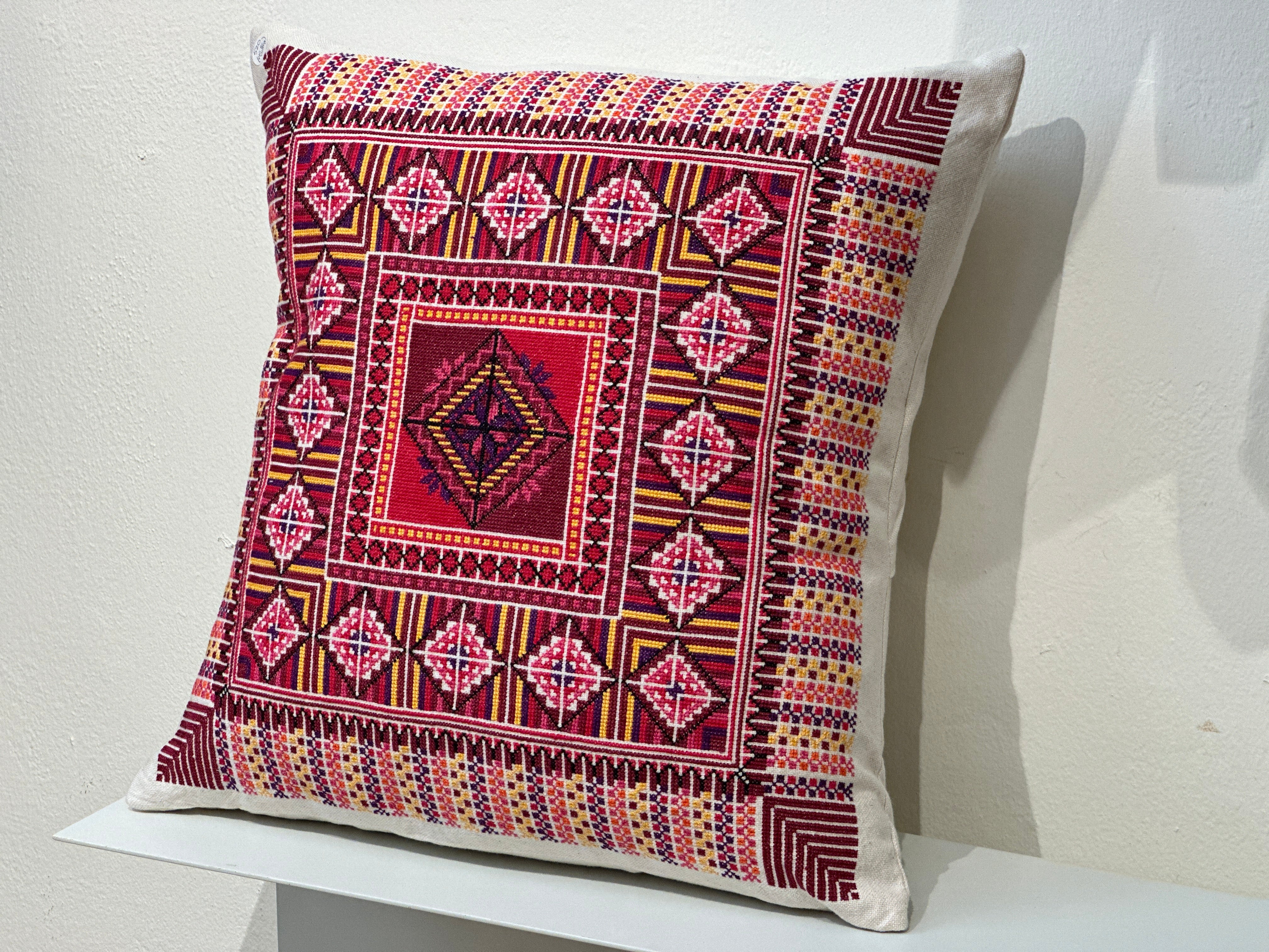 Palestinian Hand Embroidered Cushion Cover - Red - Hilweh Market