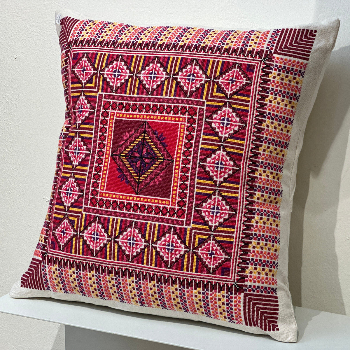 Palestinian Hand Embroidered Cushion Cover - Red - Hilweh Market